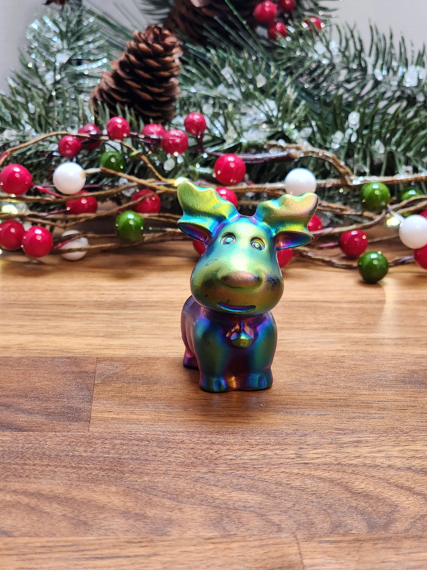 Super Fun Aura Coated Crystal Reindeer | Over 2" | Christmas Crystals | Rainbow Decor | Cute Rudolph | Pink, Purple, Green, Blue, Yellow