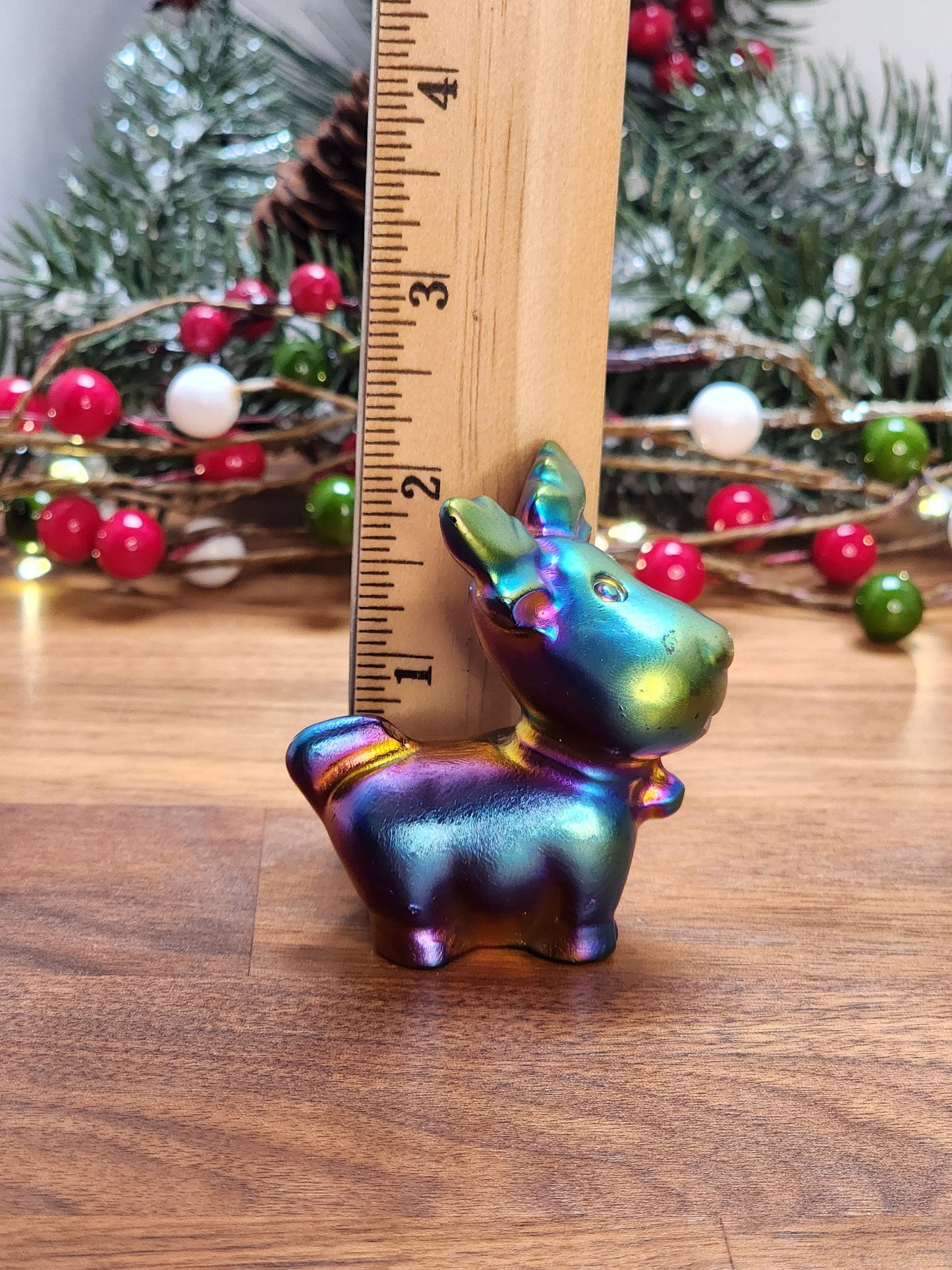 Super Fun Aura Coated Crystal Reindeer | Over 2" | Christmas Crystals | Rainbow Decor | Cute Rudolph | Pink, Purple, Green, Blue, Yellow