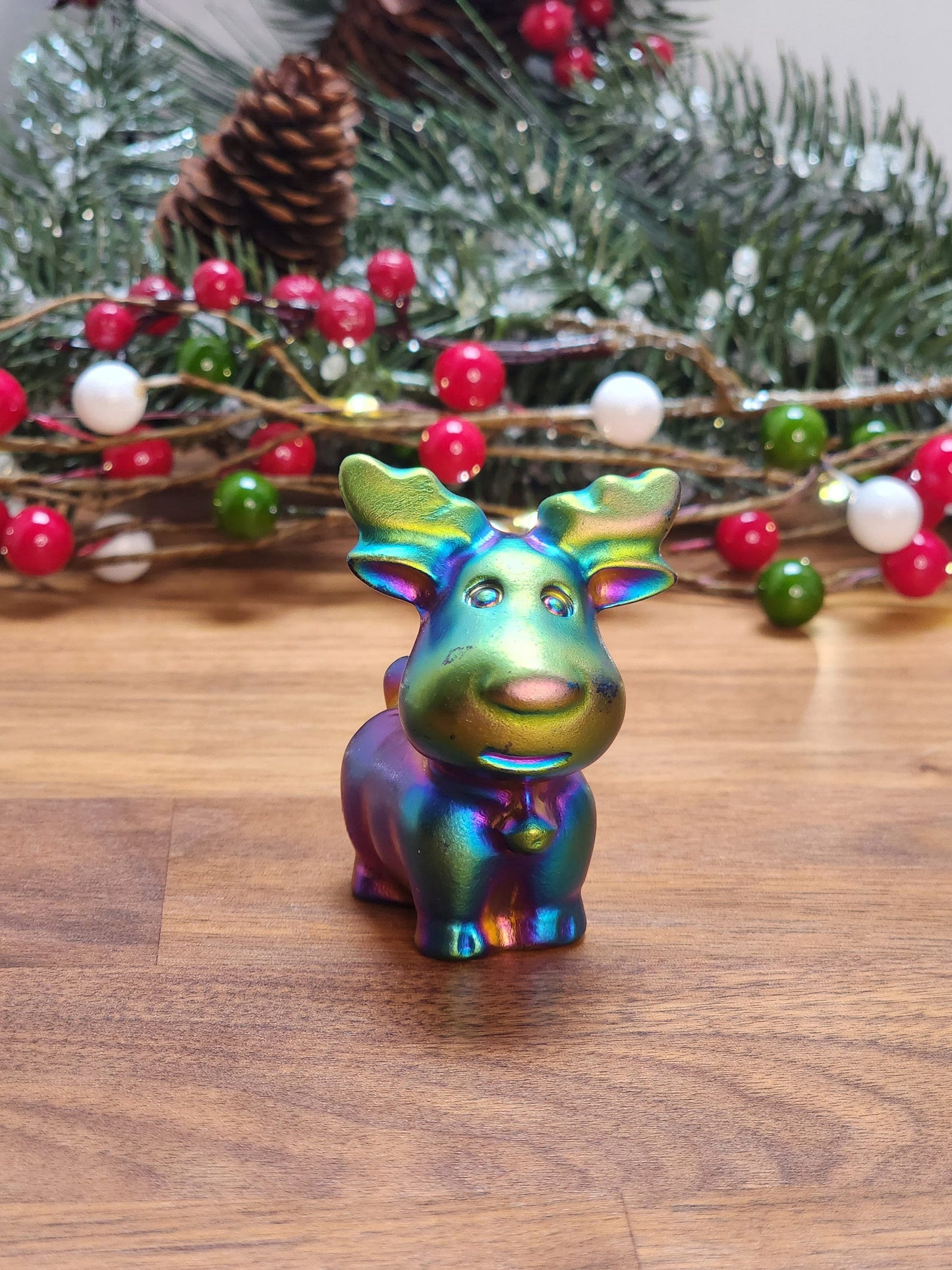 Super Fun Aura Coated Crystal Reindeer | Over 2" | Christmas Crystals | Rainbow Decor | Cute Rudolph | Pink, Purple, Green, Blue, Yellow
