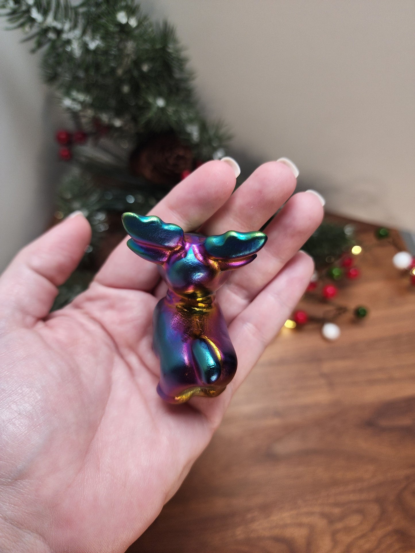 Super Fun Aura Coated Crystal Reindeer | Over 2" | Christmas Crystals | Rainbow Decor | Cute Rudolph | Pink, Purple, Green, Blue, Yellow