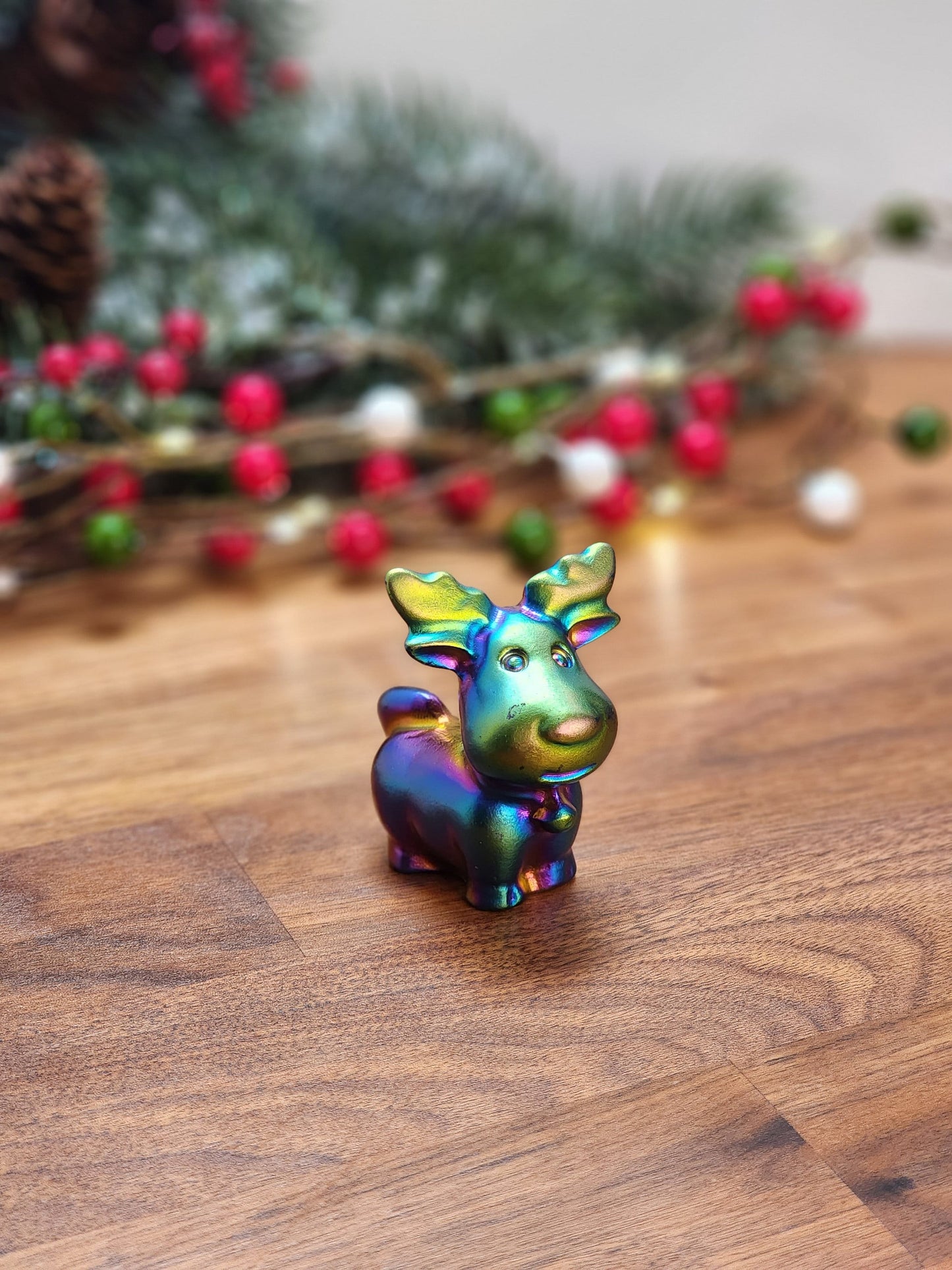 Super Fun Aura Coated Crystal Reindeer | Over 2" | Christmas Crystals | Rainbow Decor | Cute Rudolph | Pink, Purple, Green, Blue, Yellow