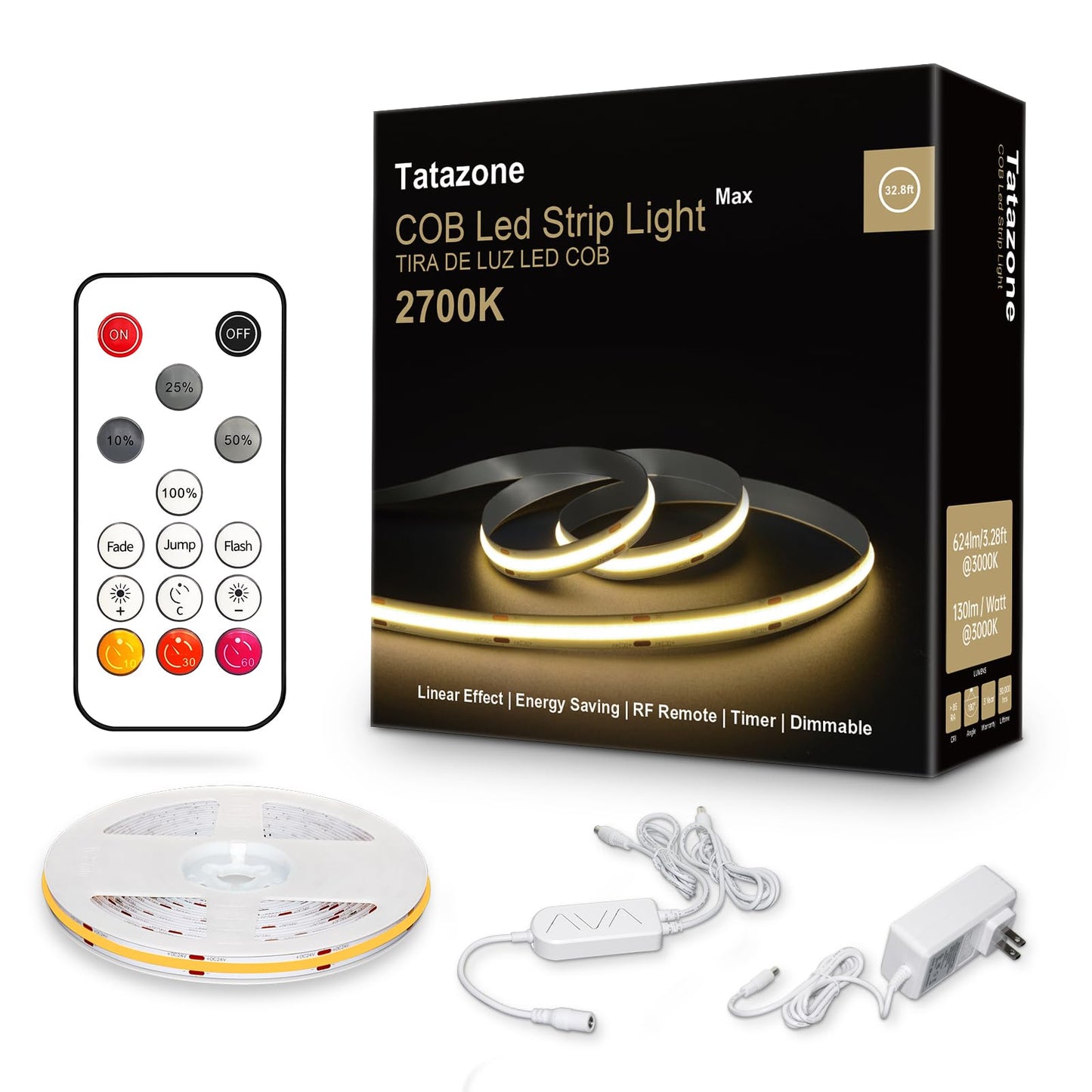 Tatazone White COB Led Strip Lights Max with RF Remote, 16.4ft 4000K CRI93+ Dimmable Ultra Bright Neutral White COB Light Strip, Indoor COB Led Lights for Mirror, Kitchen, Room, Cabinet, Closet