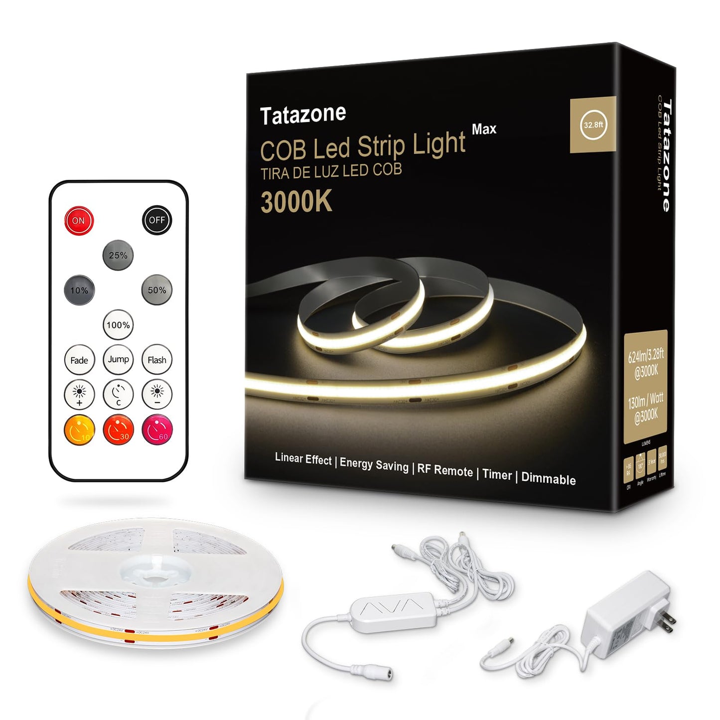 Tatazone White COB Led Strip Lights Max with RF Remote, 16.4ft 4000K CRI93+ Dimmable Ultra Bright Neutral White COB Light Strip, Indoor COB Led Lights for Mirror, Kitchen, Room, Cabinet, Closet