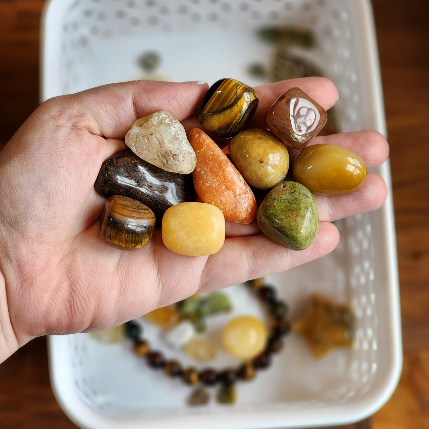 Autumn Harvest Crystal Confetti Mix! Bracelets, worry stones, acorns, hand carved leaves, leaf charms, beads, and large tumbles!