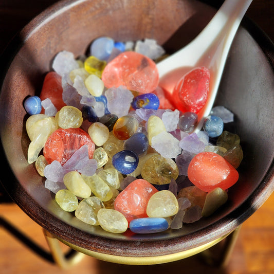 Huxley's Primary Color Crystal Confetti, Red Smelting, Blue Florite, Blue Agate, Yellow Citrine Mini Mix