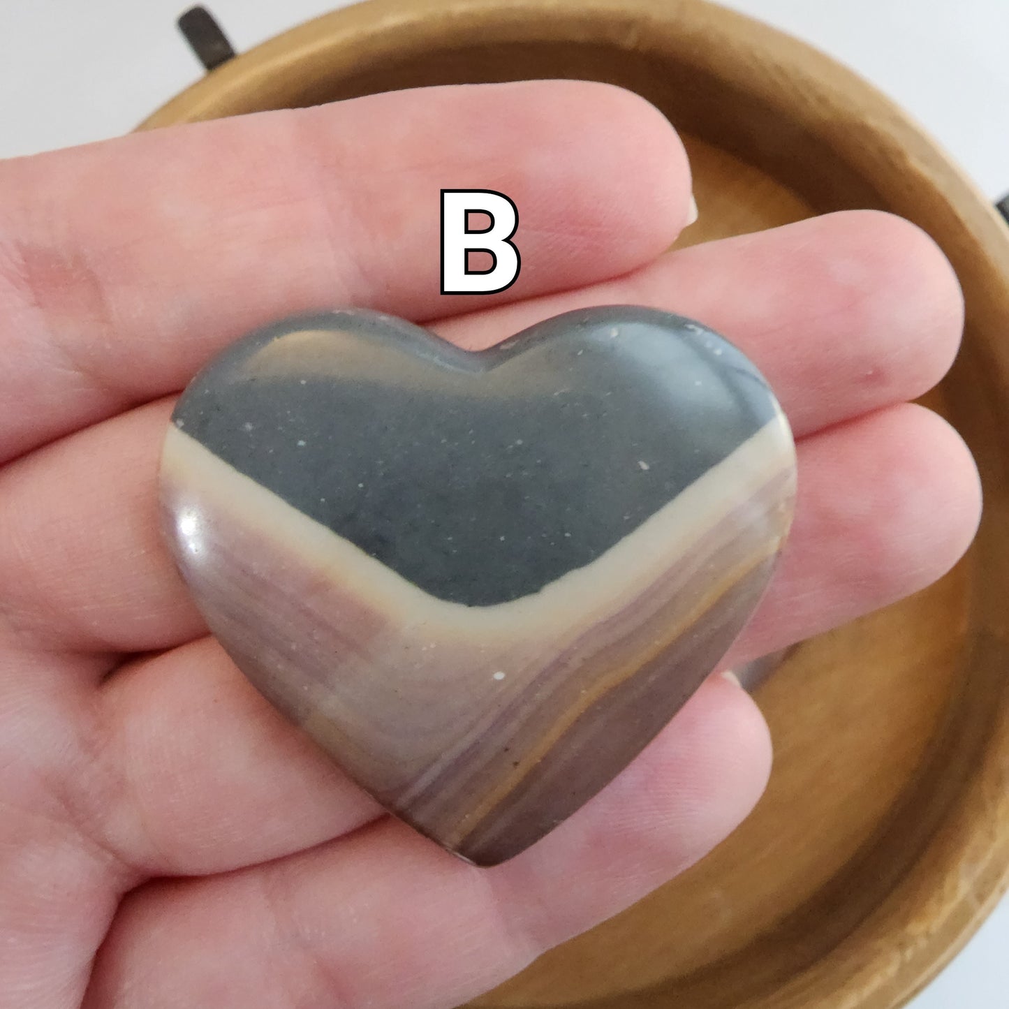 Polychrome Jasper Hearts. Gorgeous blue, yellow, pink, maeve, and purple banding. Beautiful Patterns. Choose Your Own Crystal!