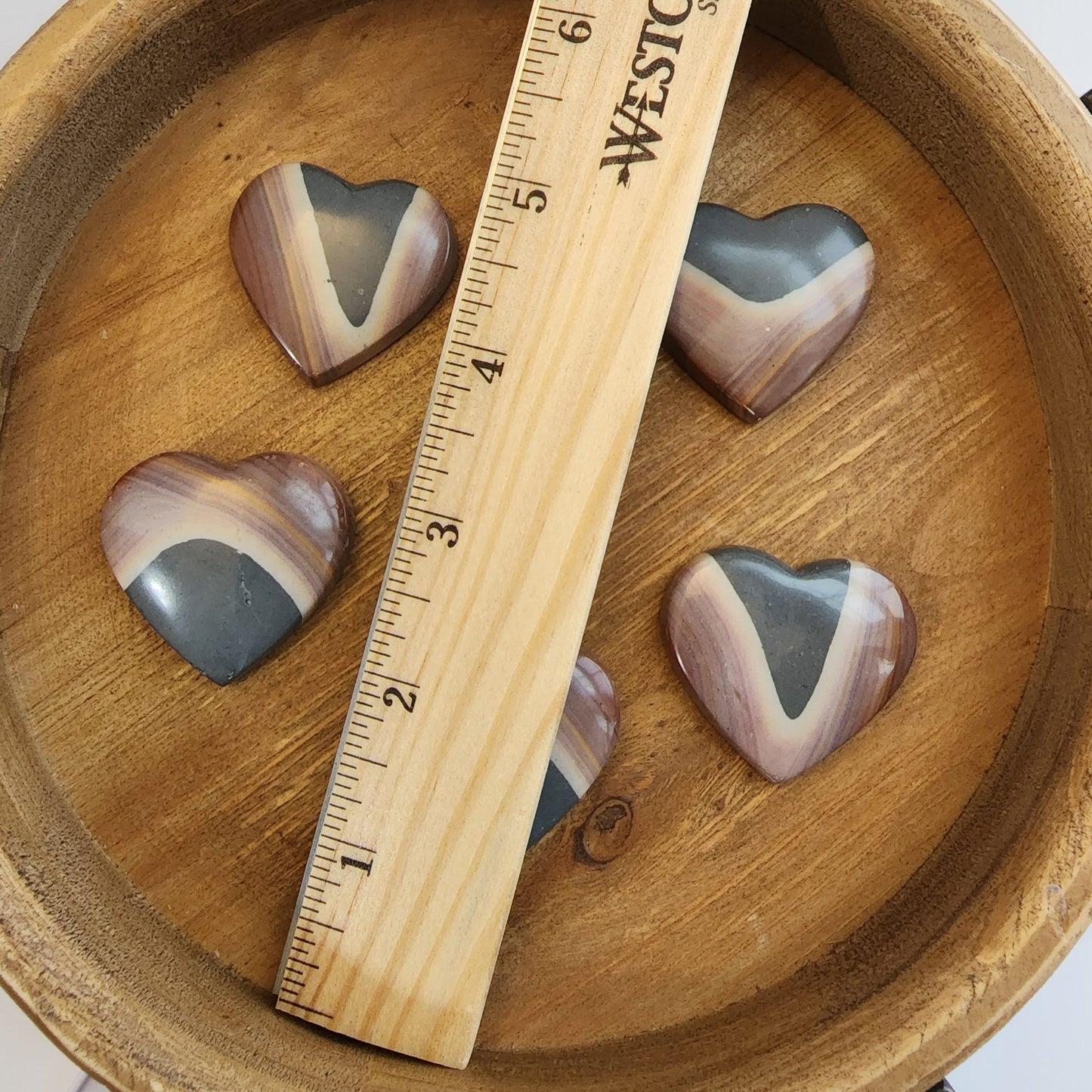 Polychrome Jasper Hearts. Gorgeous blue, yellow, pink, maeve, and purple banding. Beautiful Patterns. Choose Your Own Crystal!