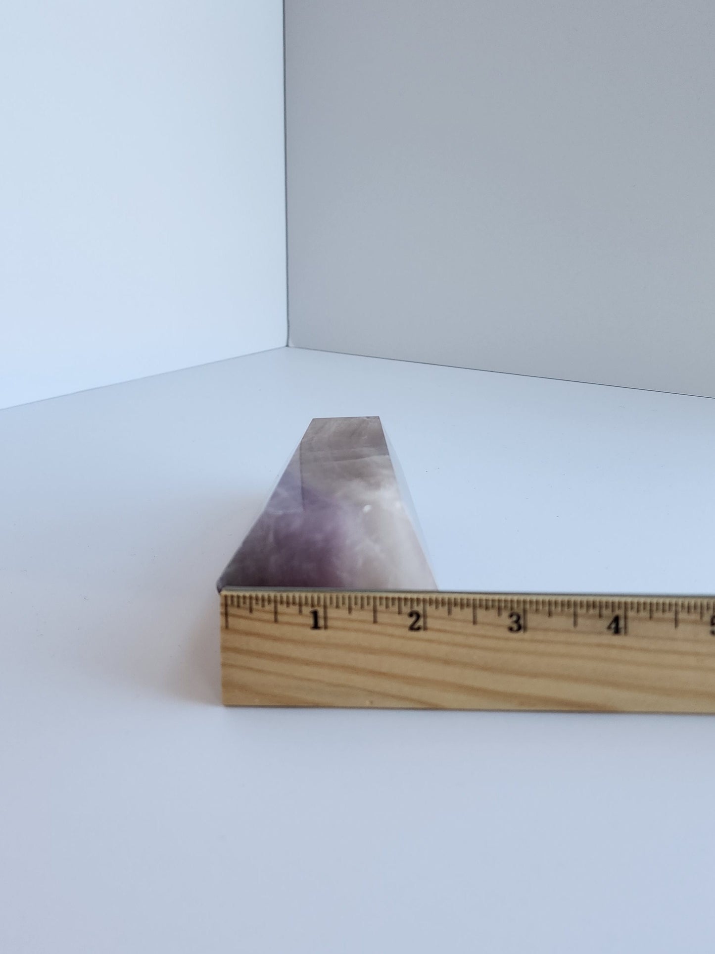 Flourite Tower. Translucent Lilac and Gray Banding. Chunky Gray. Medium Height. (Imperfect)
