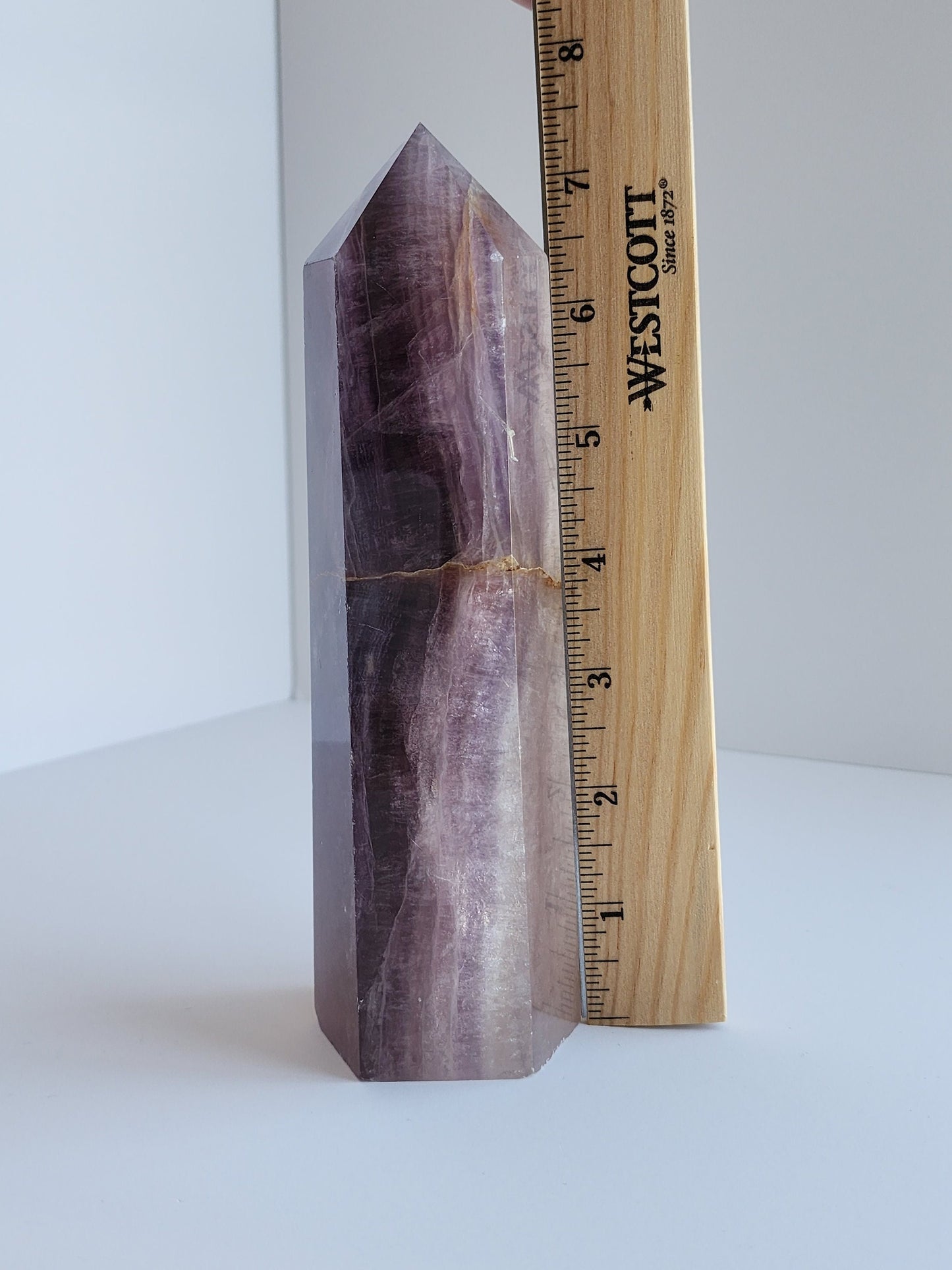 LARGE All Purple Flourite Tower. Small Natural vein of yellow with some rainbow. (Imperfect)