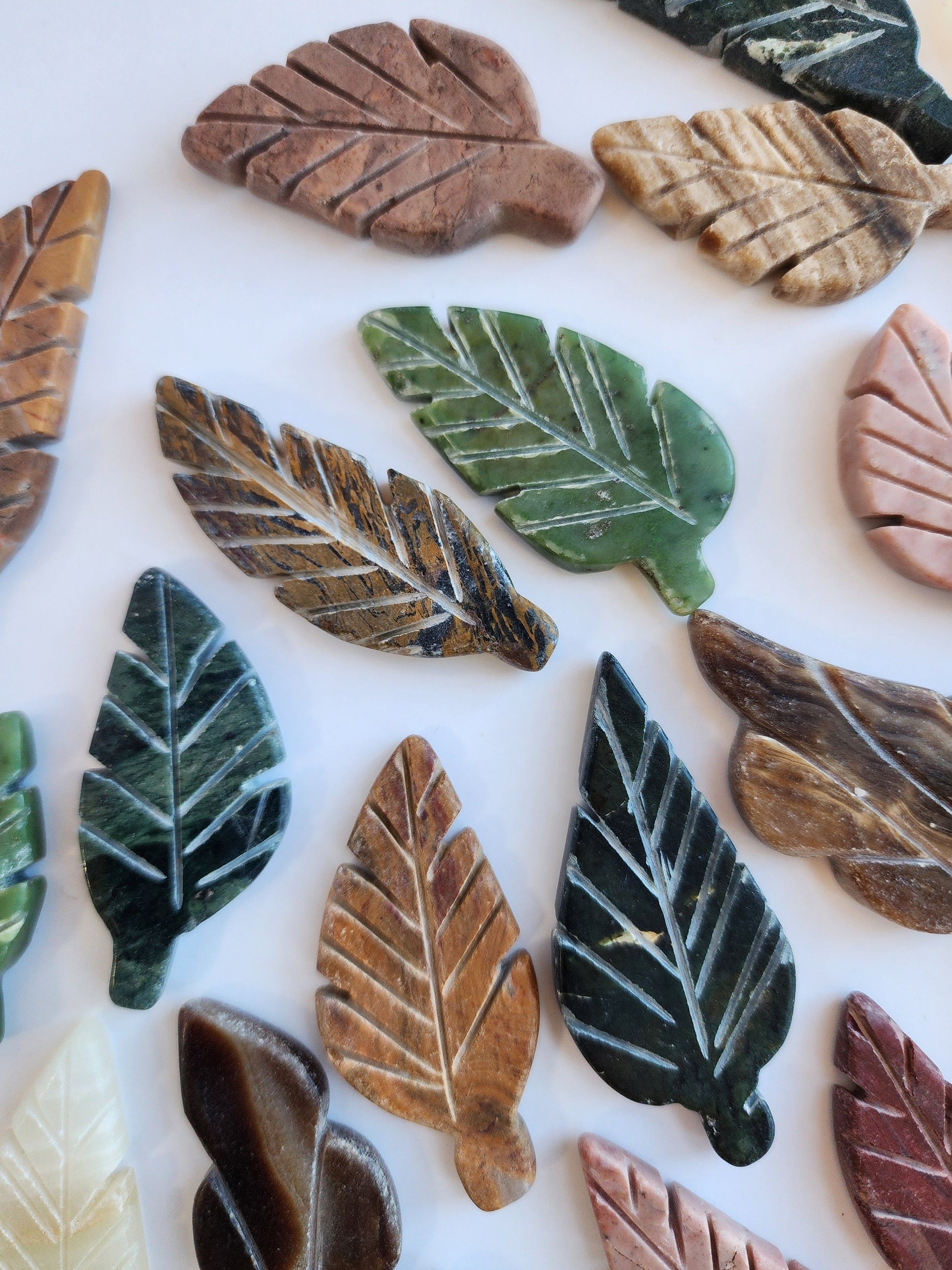 Hand Carved Leaf Mystery Pick! One crystal autumn leaf chosen intuitively just for you! Hand Carved Decor for Fall | Variety or Stones