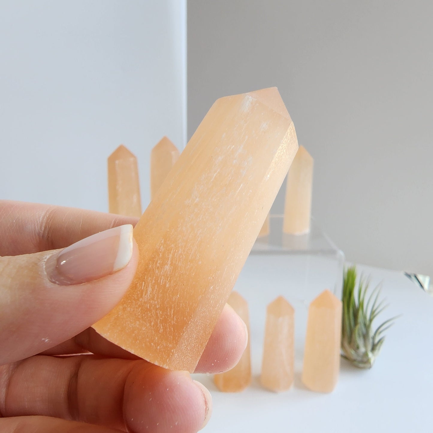 Peach Selenite Points. 2.5 inches tall Selenite Point with Peach coloring. Crystal Charging!