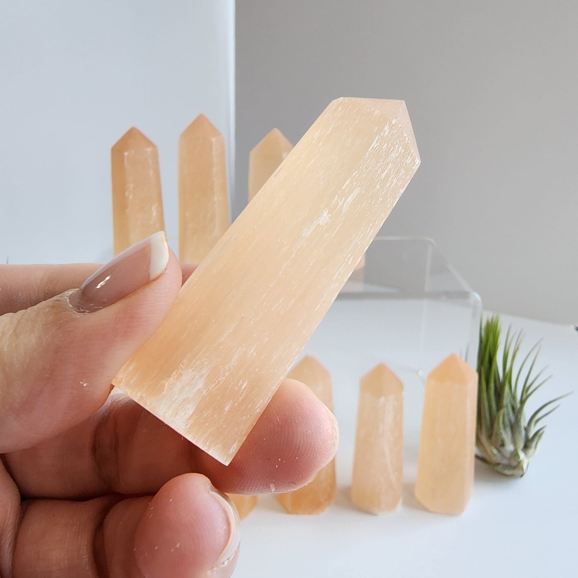 Peach Selenite Points. 2.5 inches tall Selenite Point with Peach coloring. Crystal Charging!
