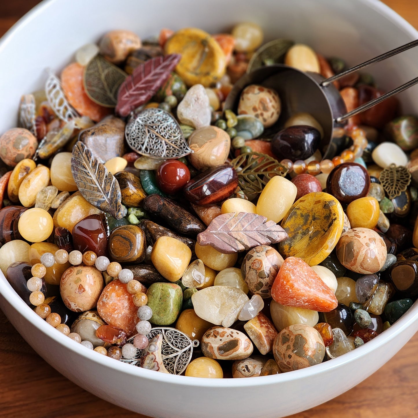 Autumn Harvest Crystal Confetti Mix! Bracelets, worry stones, acorns, hand carved leaves, leaf charms, beads, and large tumbles!