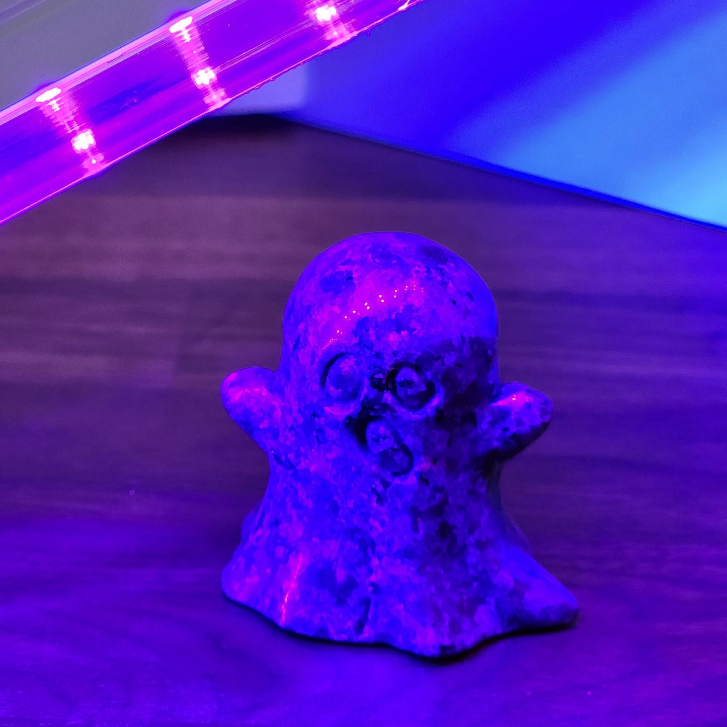 Big Yooperlite Ghost Carving, Orange Glow (UV Reactive) Halloween Carving, Black Light Crystal for Spooky Season