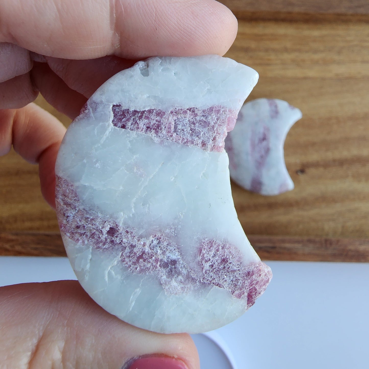 Pink Tourmaline in Quartz Moon Carving. Intuitively chosen just for you!