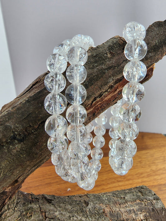 Clear Crackle Quartz | 8MM Crystal Bracelet | Gorgeous Jewelry with Rainbows! | Clarity, Energy and those who love Healing Vibes