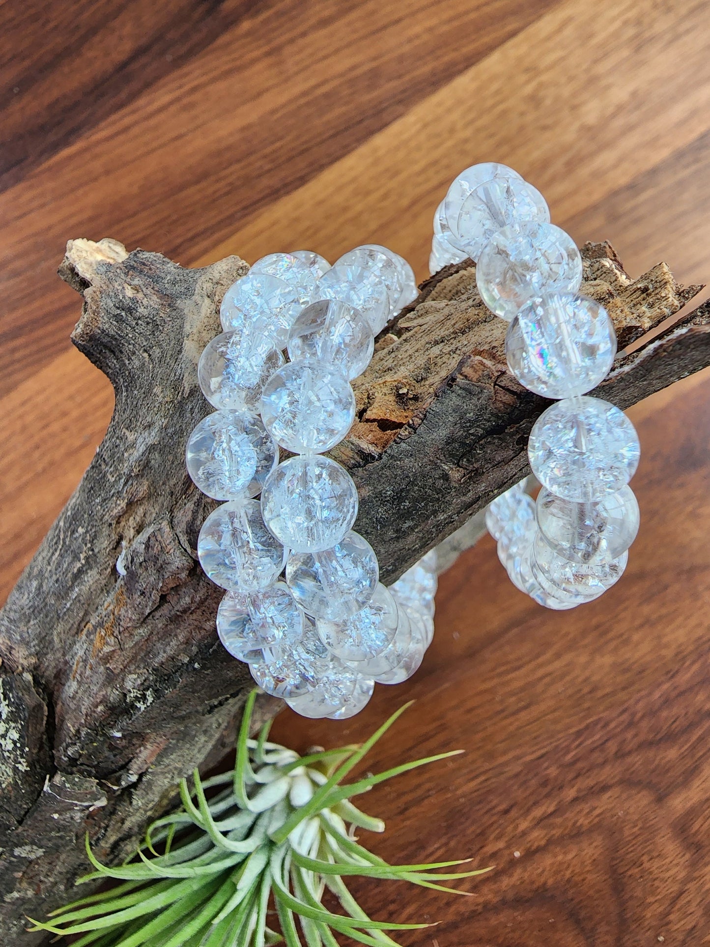 Clear Crackle Quartz | 8MM Crystal Bracelet | Gorgeous Jewelry with Rainbows! | Clarity, Energy and those who love Healing Vibes