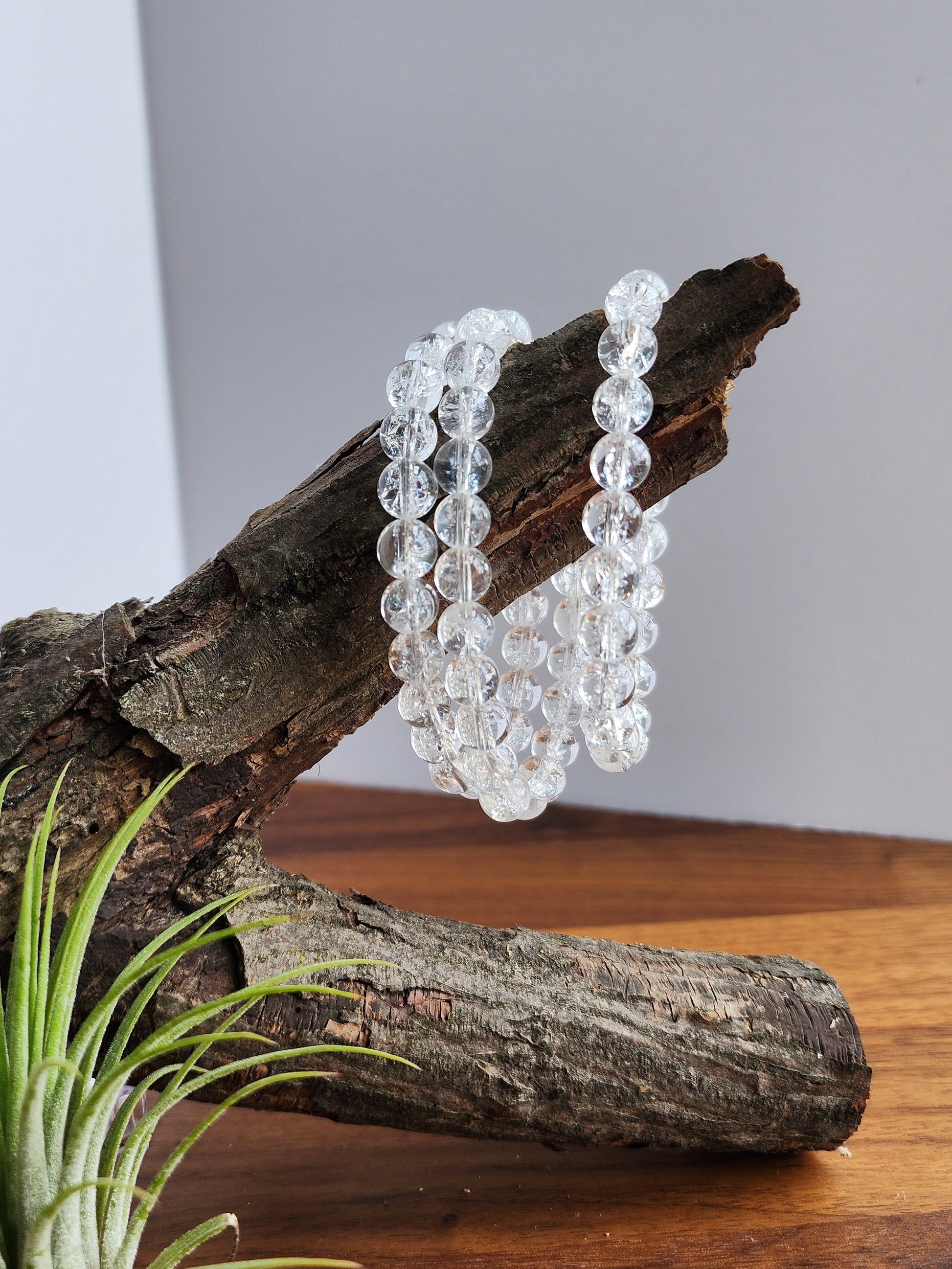 Clear Crackle Quartz | 8MM Crystal Bracelet | Gorgeous Jewelry with Rainbows! | Clarity, Energy and those who love Healing Vibes