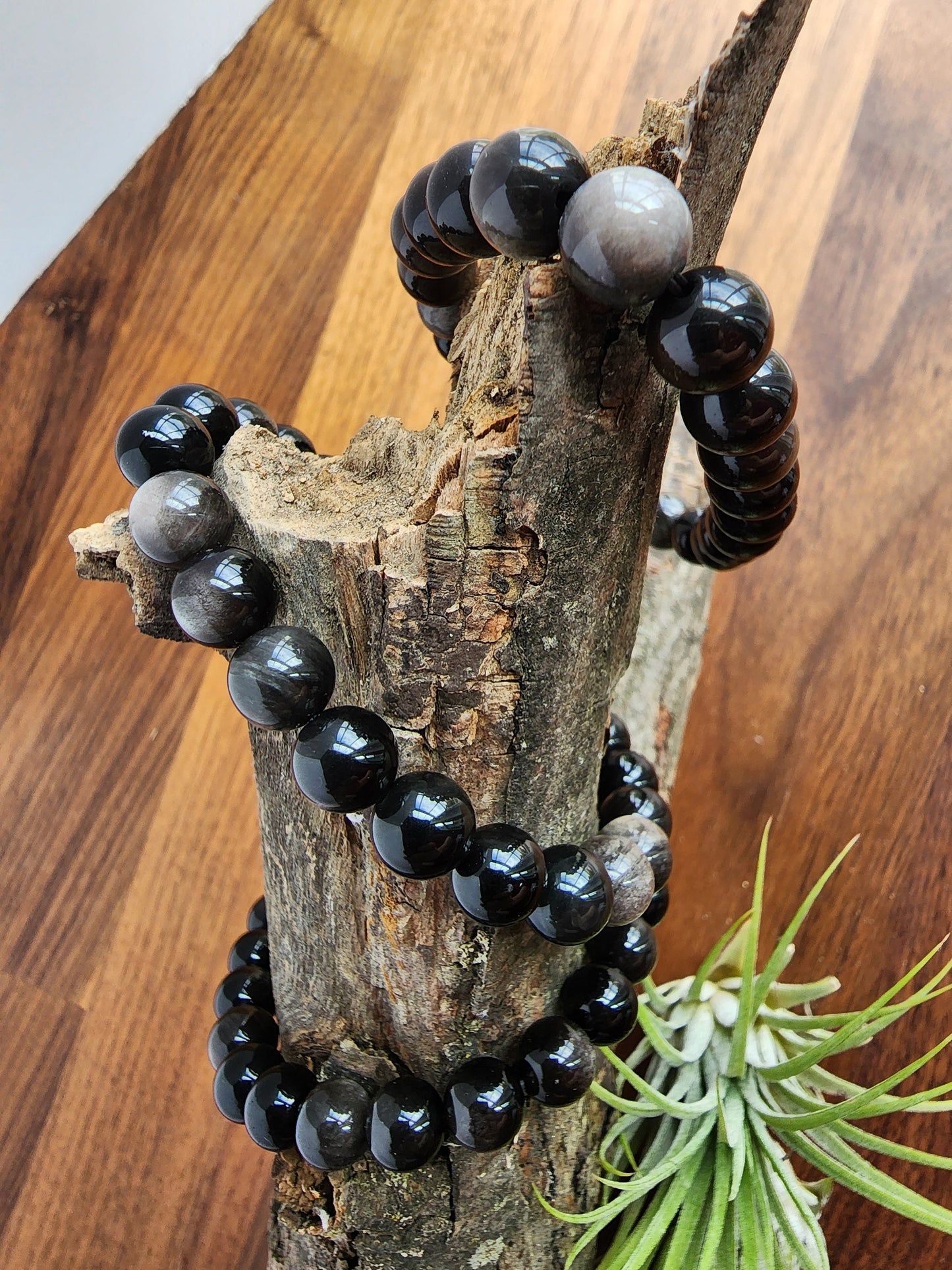 Silver Sheen Obsidian Bracelet | Black Obsidian | Stretchy with Silver Flash 8MM Beads | Intuitively Chosen