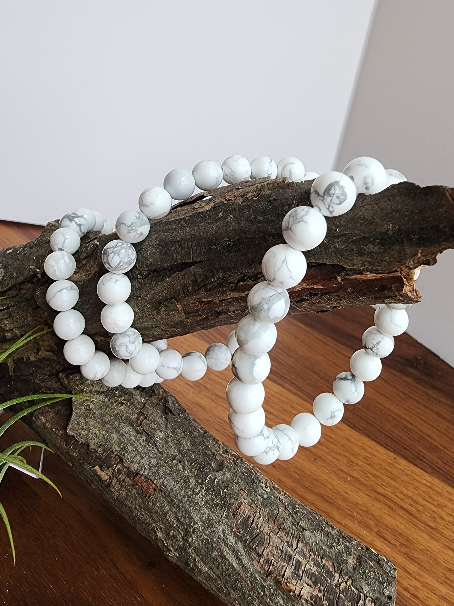 Howlite Bracelet | White with Gray Marbling | Stretchy with 8MM Beads | Intuitively Chosen