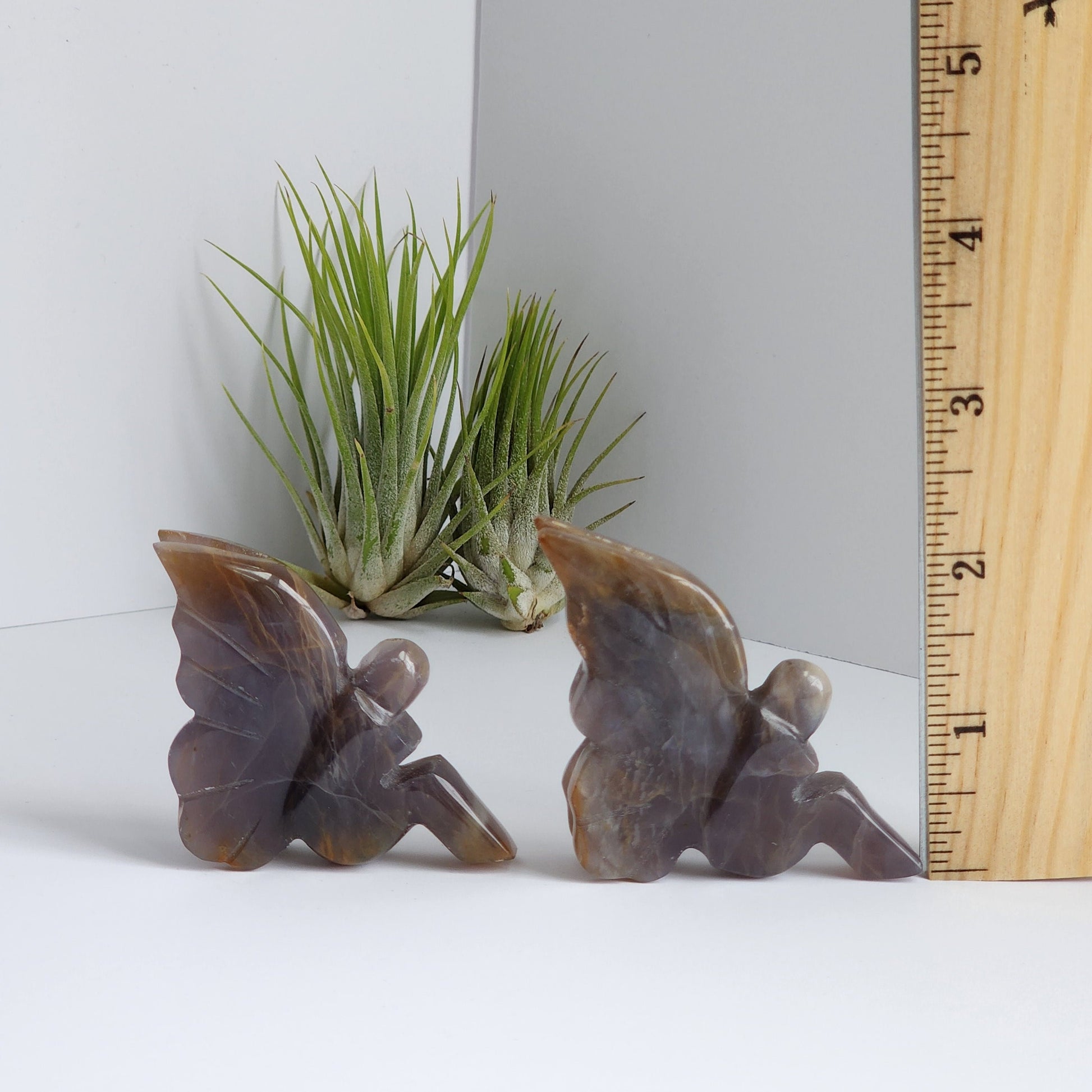 Earthy Chalcedony Fairy. NATURAL Crystal Sprite in Blue, Brown and Gold color. She can sit upright on your shelf. Choose Your Own Crystal!