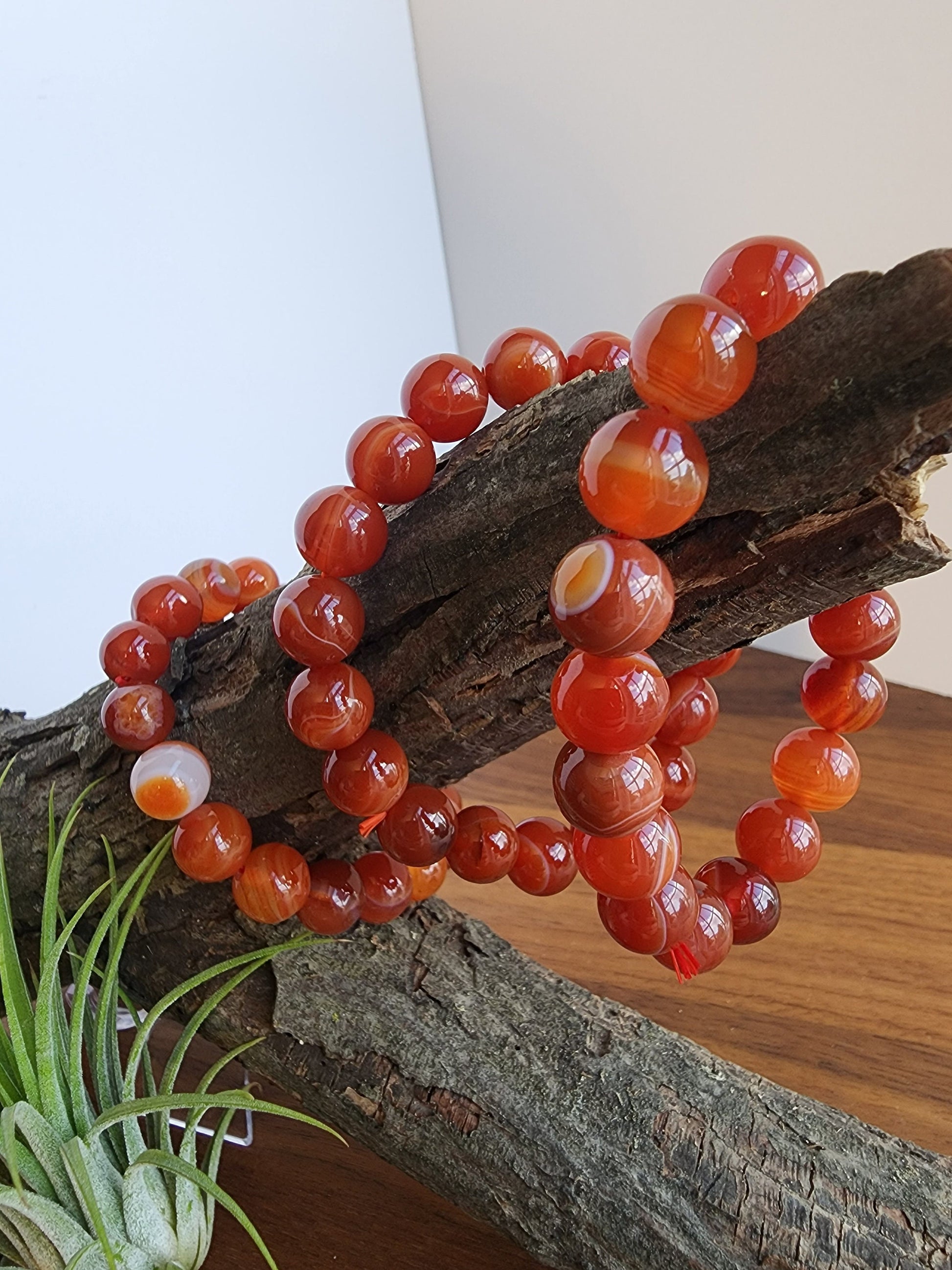 Carnelian Bracelet | 10MM | Banded Red Agate | Large Natural Crystal Beads on Elastic Stretch Bracelet | Red Sardonyx | Intuitively Chosen