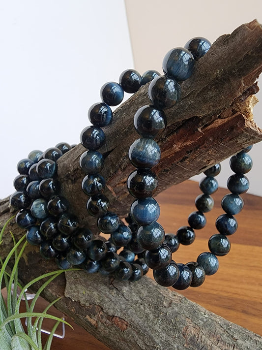 Blue Tiger's Eye | 8MM Crystal Bracelet | Natural Flashy Tiger Eye Beads with Blue Flash | Masculine & Subtle Jewelry for Couples
