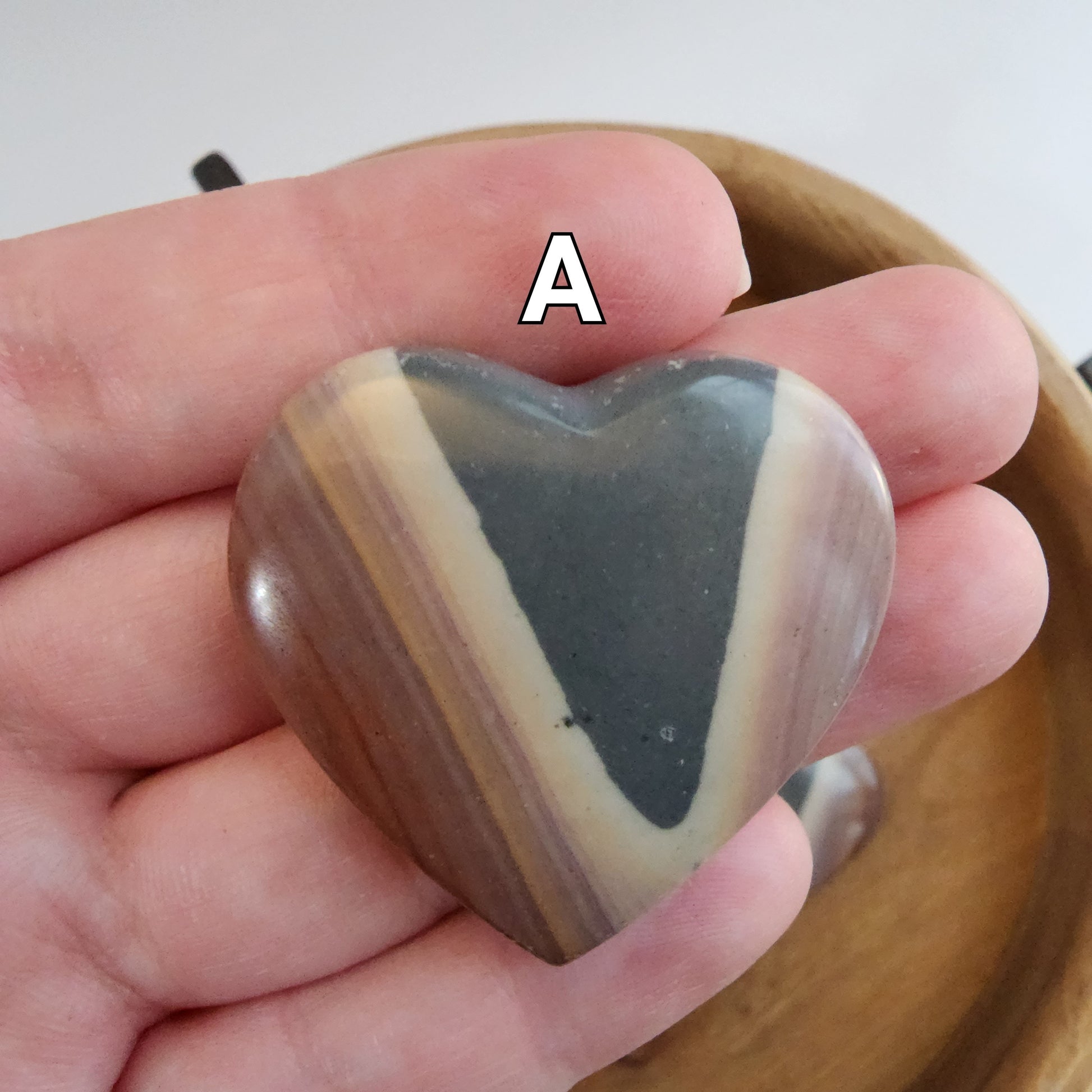 Polychrome Jasper Hearts. Gorgeous blue, yellow, pink, maeve, and purple banding. Beautiful Patterns. Choose Your Own Crystal!