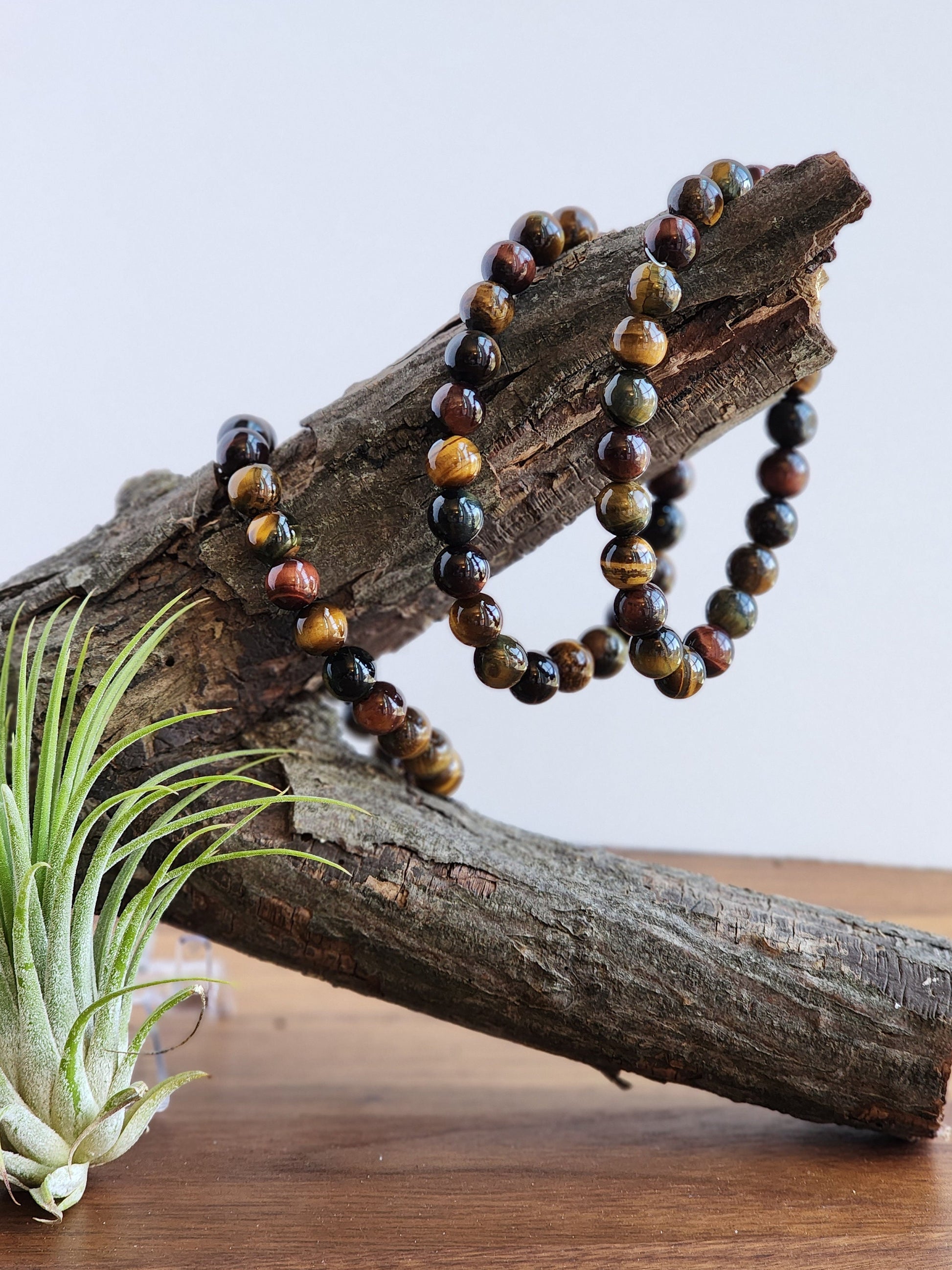 Mixed Tiger Eye Bracelet | Shapeshifter Tiger's Eye | Red, Blue & Yellow | Stretchy with 8MM Natural Crystal Beads | Intuitively Chosen