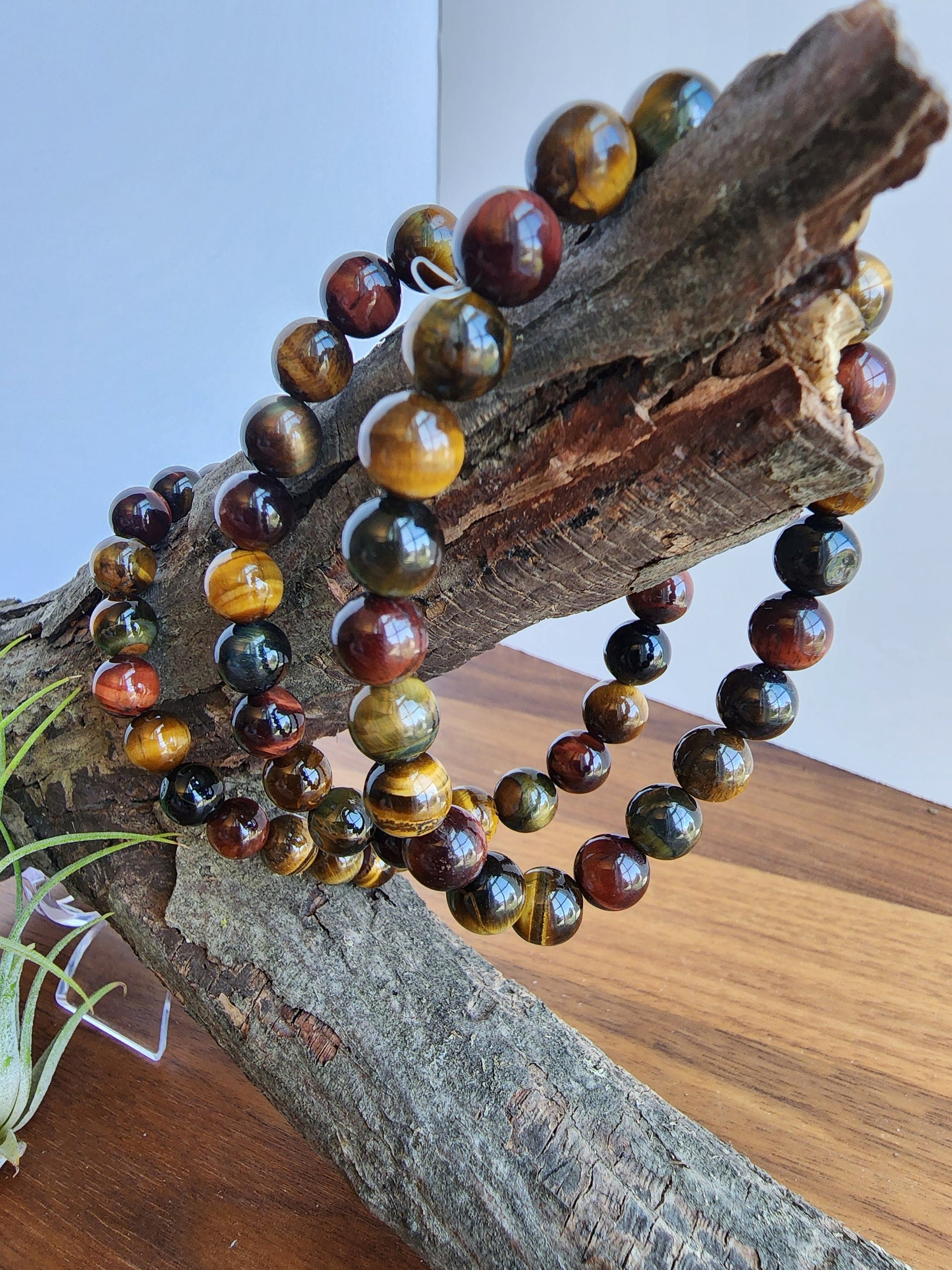 Mixed Tiger Eye Bracelet | Shapeshifter Tiger's Eye | Red, Blue & Yellow | Stretchy with 8MM Natural Crystal Beads | Intuitively Chosen