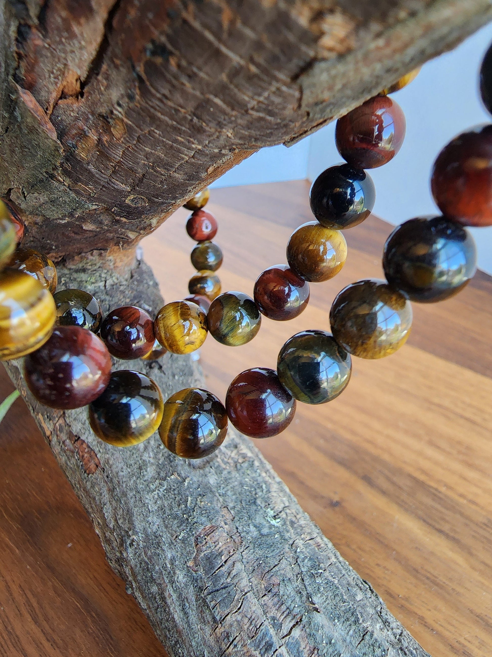 Mixed Tiger Eye Bracelet | Shapeshifter Tiger's Eye | Red, Blue & Yellow | Stretchy with 8MM Natural Crystal Beads | Intuitively Chosen