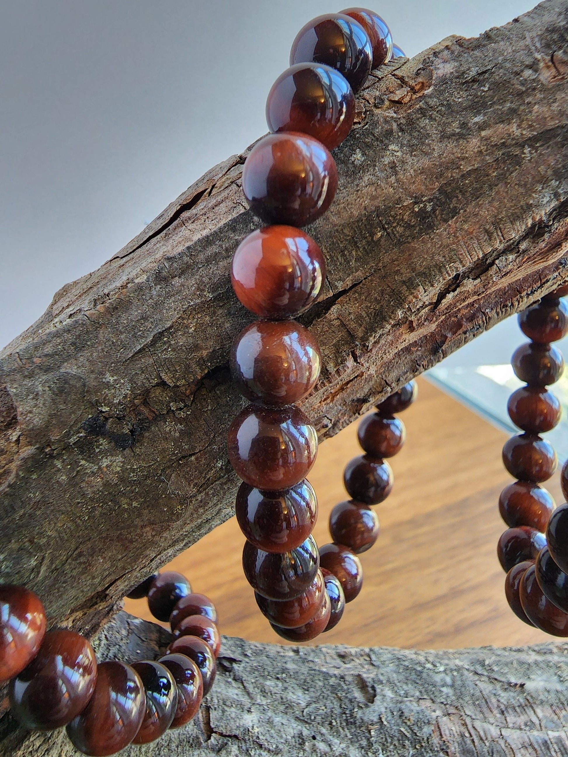 Red Tiger's Eye | 8MM Crystal Bracelet | Red Chatoyant Tigerseye | Subtle Red Flash | Masculine Jewelry with a hint of fun!