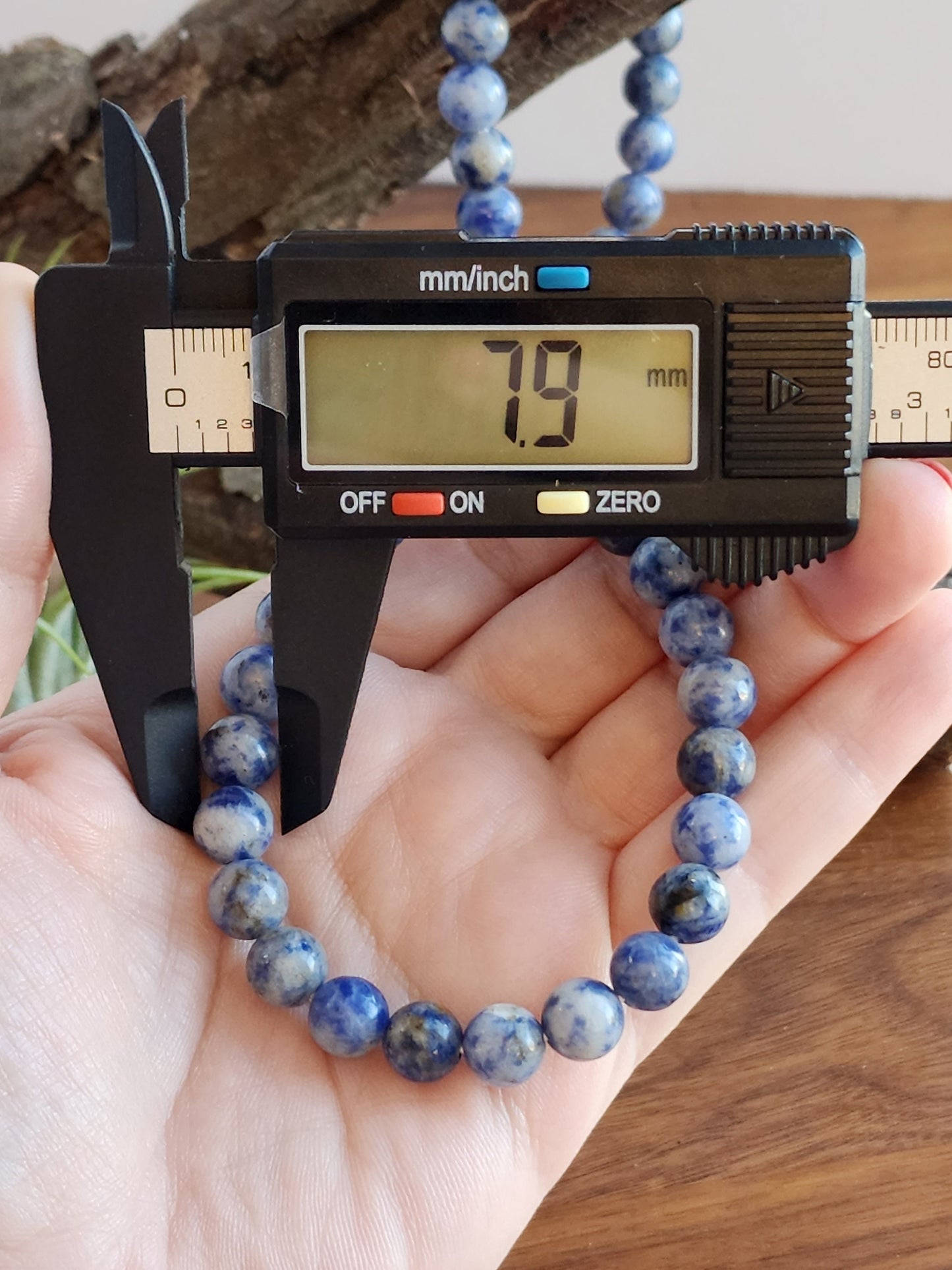 Blue Spotted Jasper | 8MM Crystal Bracelet | Beautiful Blue, White, Black & Gray Patterned Beads on Stretchy Band | Winter Confetti Add On