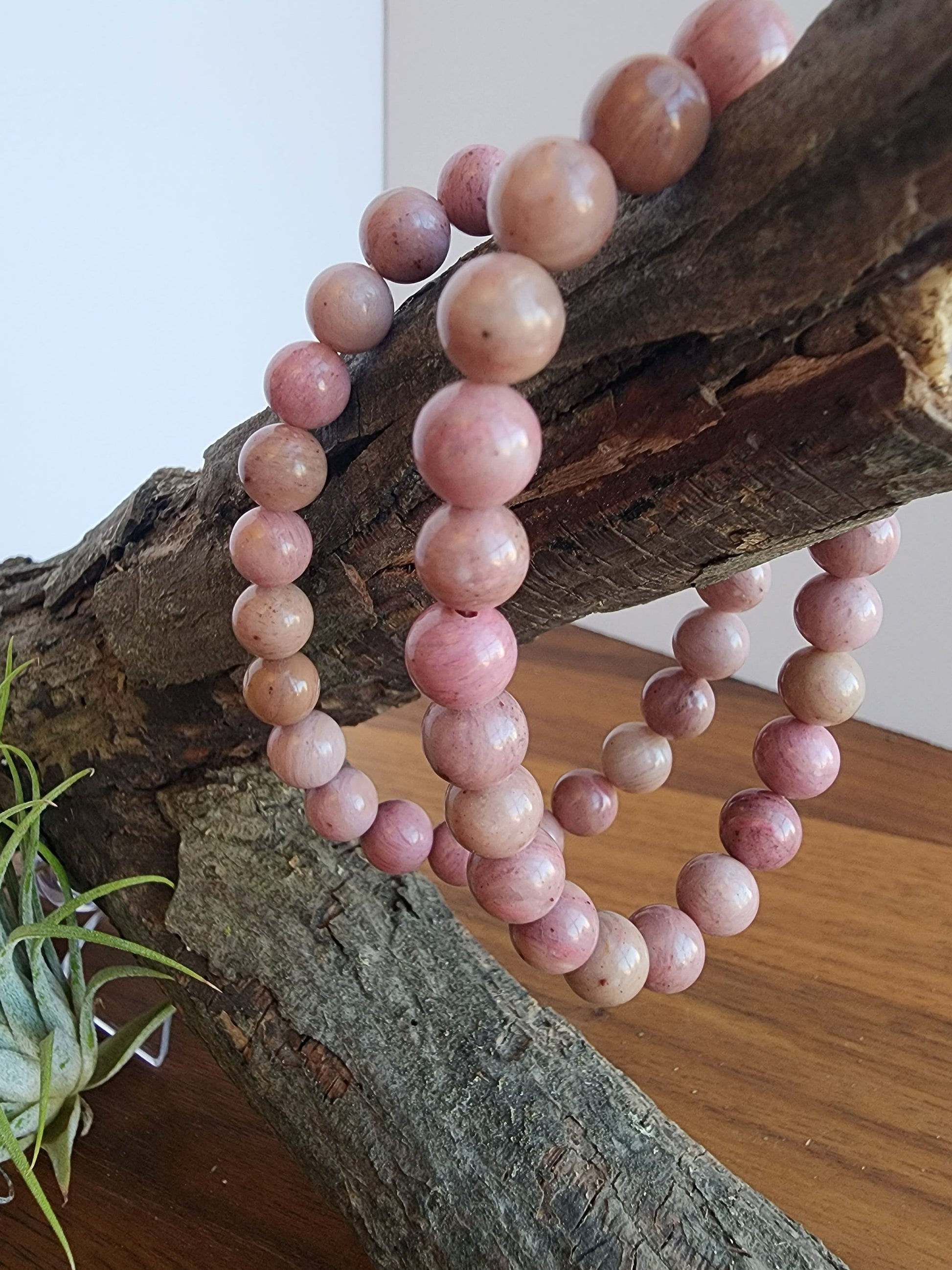 Pink Rhodonite Bracelet | 8MM Natural Blush Crystal Beads | Girly Jewelry for Spring and Pastel Lover | Little Girl Birthday Gift or New Mom