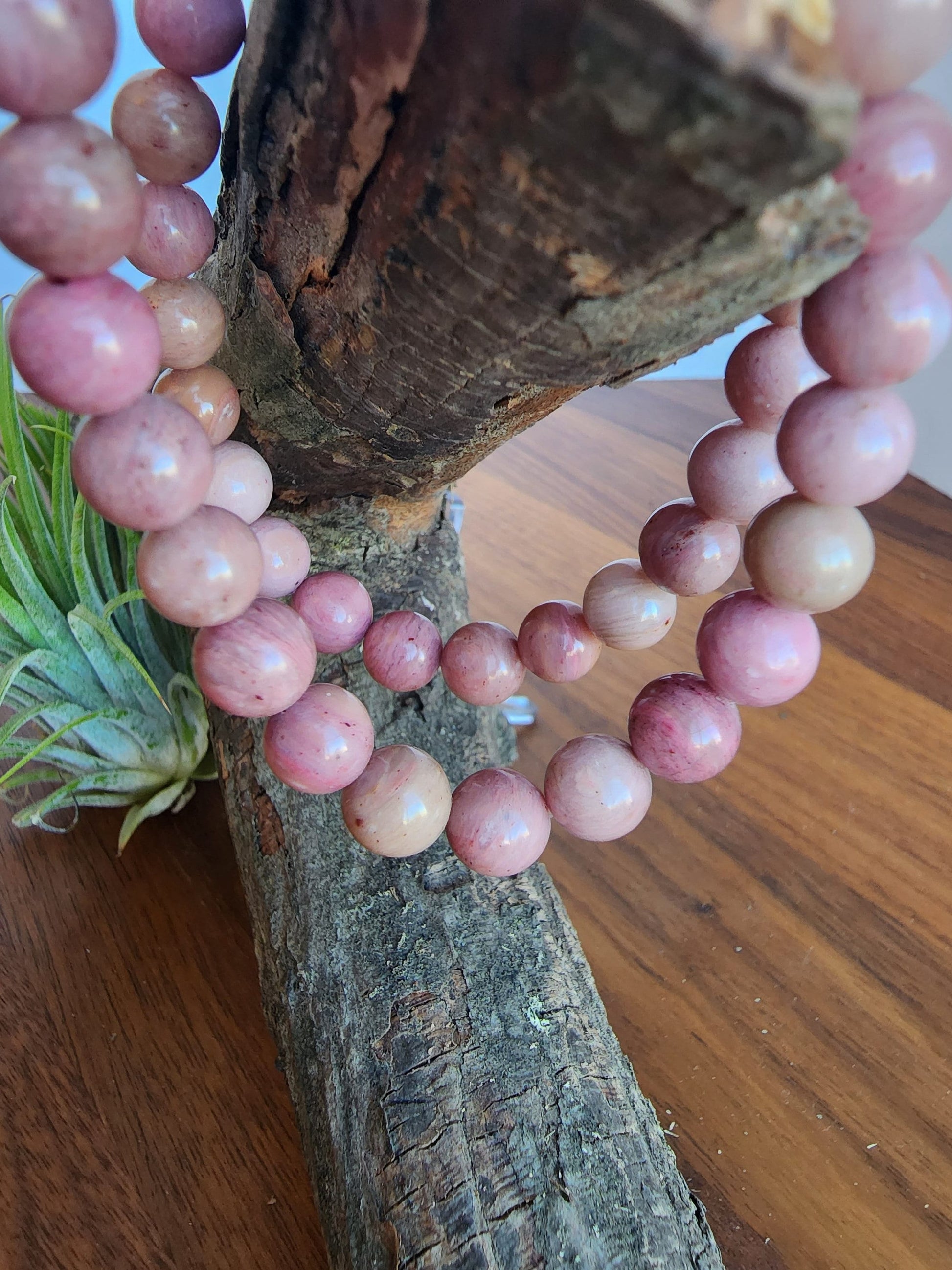 Pink Rhodonite Bracelet | 8MM Natural Blush Crystal Beads | Girly Jewelry for Spring and Pastel Lover | Little Girl Birthday Gift or New Mom