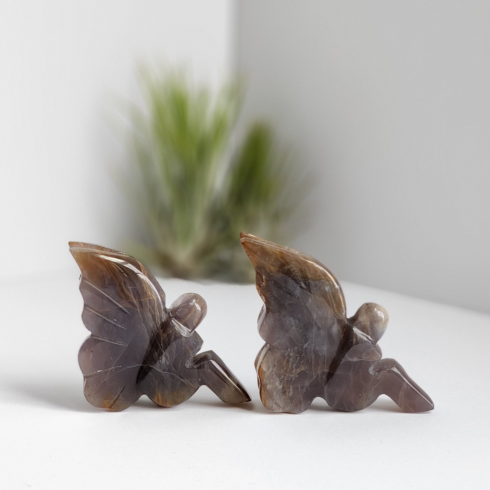 Earthy Chalcedony Fairy. NATURAL Crystal Sprite in Blue, Brown and Gold color. She can sit upright on your shelf. Choose Your Own Crystal!