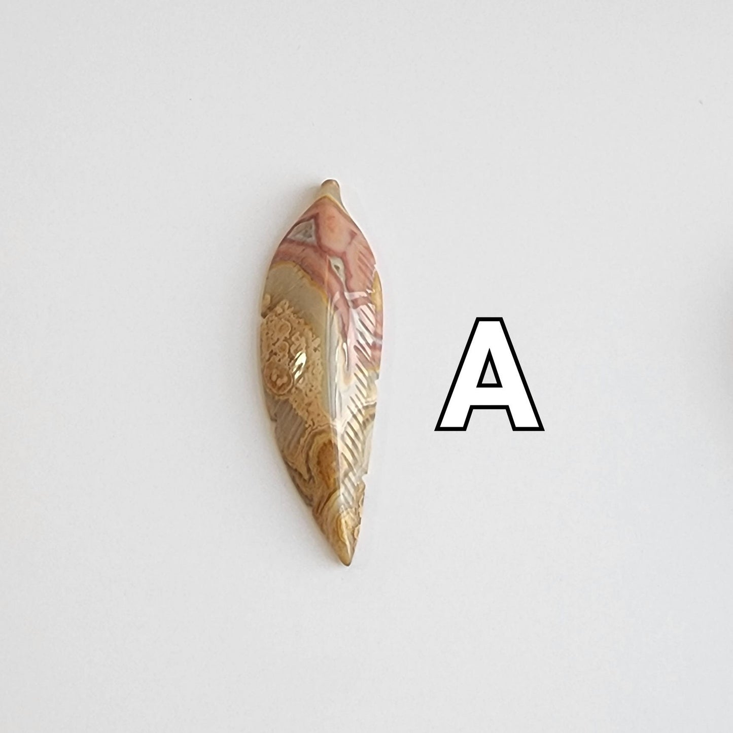 Crazy Lace Agate Feather Carving | Crystal Feather | Pink, Cream, Mauve, Yellow Banding | Choose Your Own Crystal!