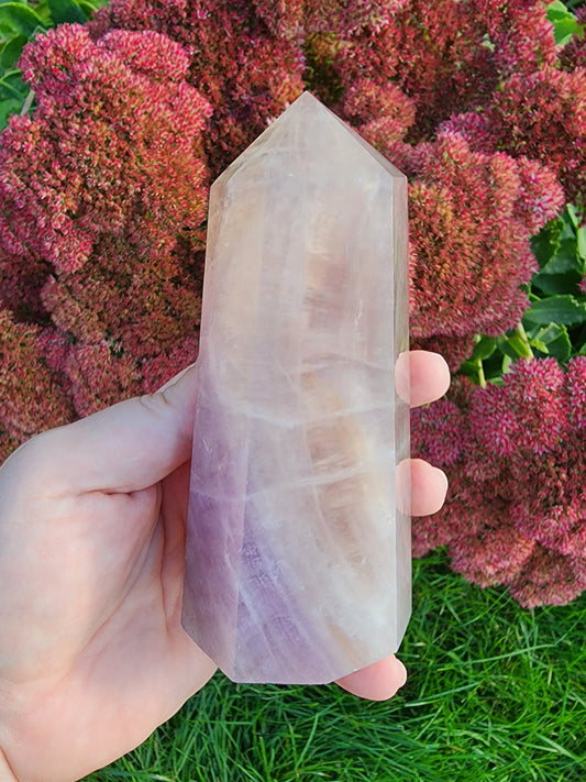 Fluorite Crystal Tower: Medium Chunky Lilac and Gray - Translucent Bands