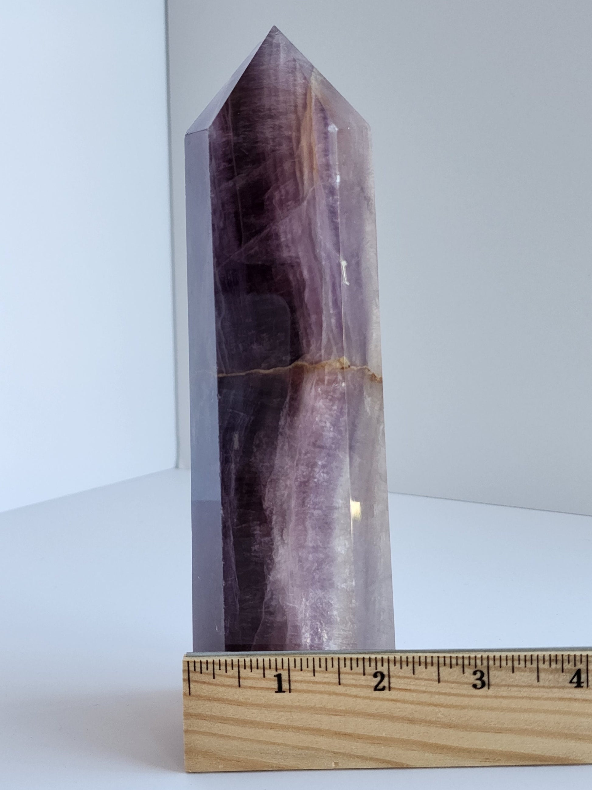 LARGE All Purple Flourite Tower. Small Natural vein of yellow with some rainbow. (Imperfect)