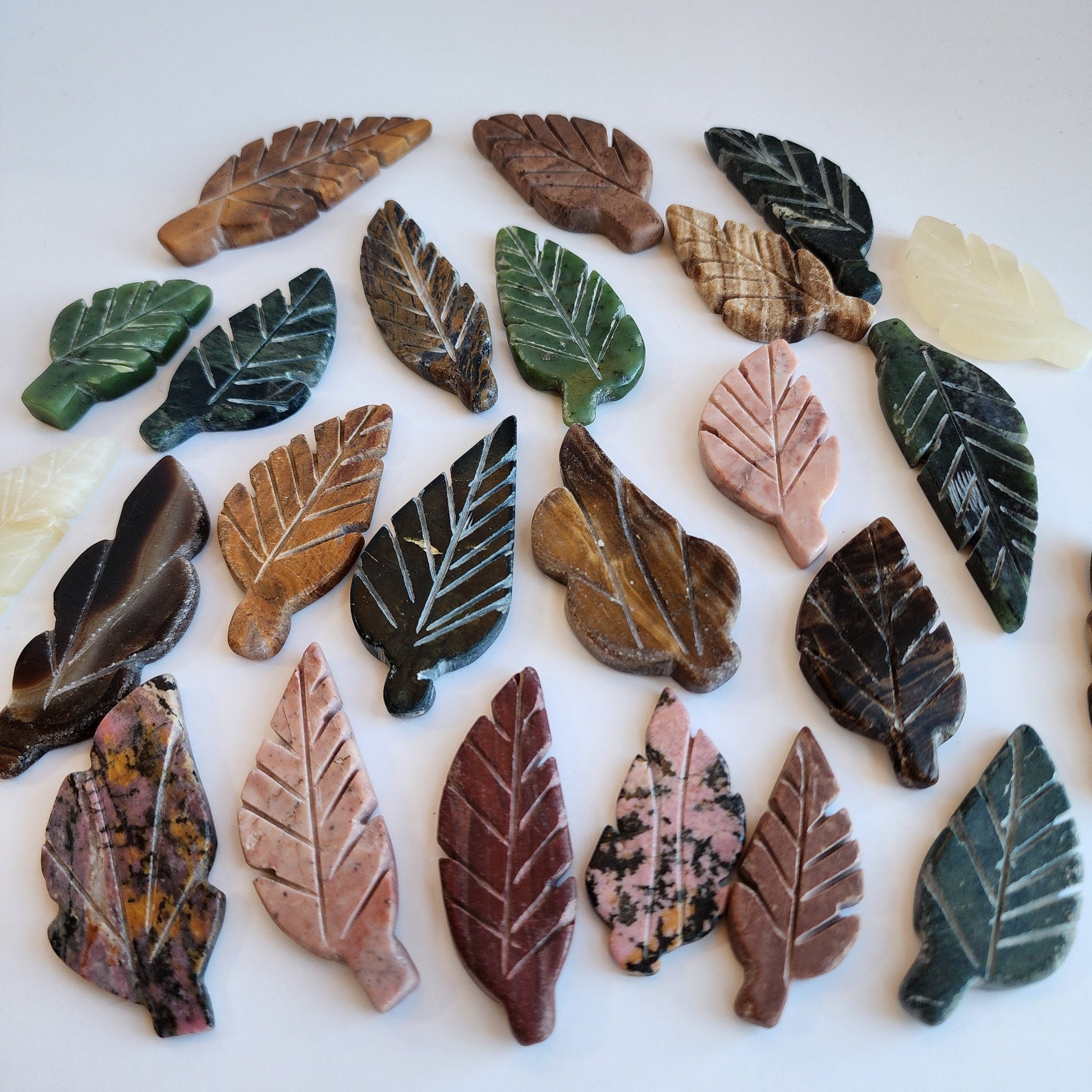 Hand Carved Leaf Mystery Pick! One crystal autumn leaf chosen intuitively just for you! Hand Carved Decor for Fall | Variety or Stones