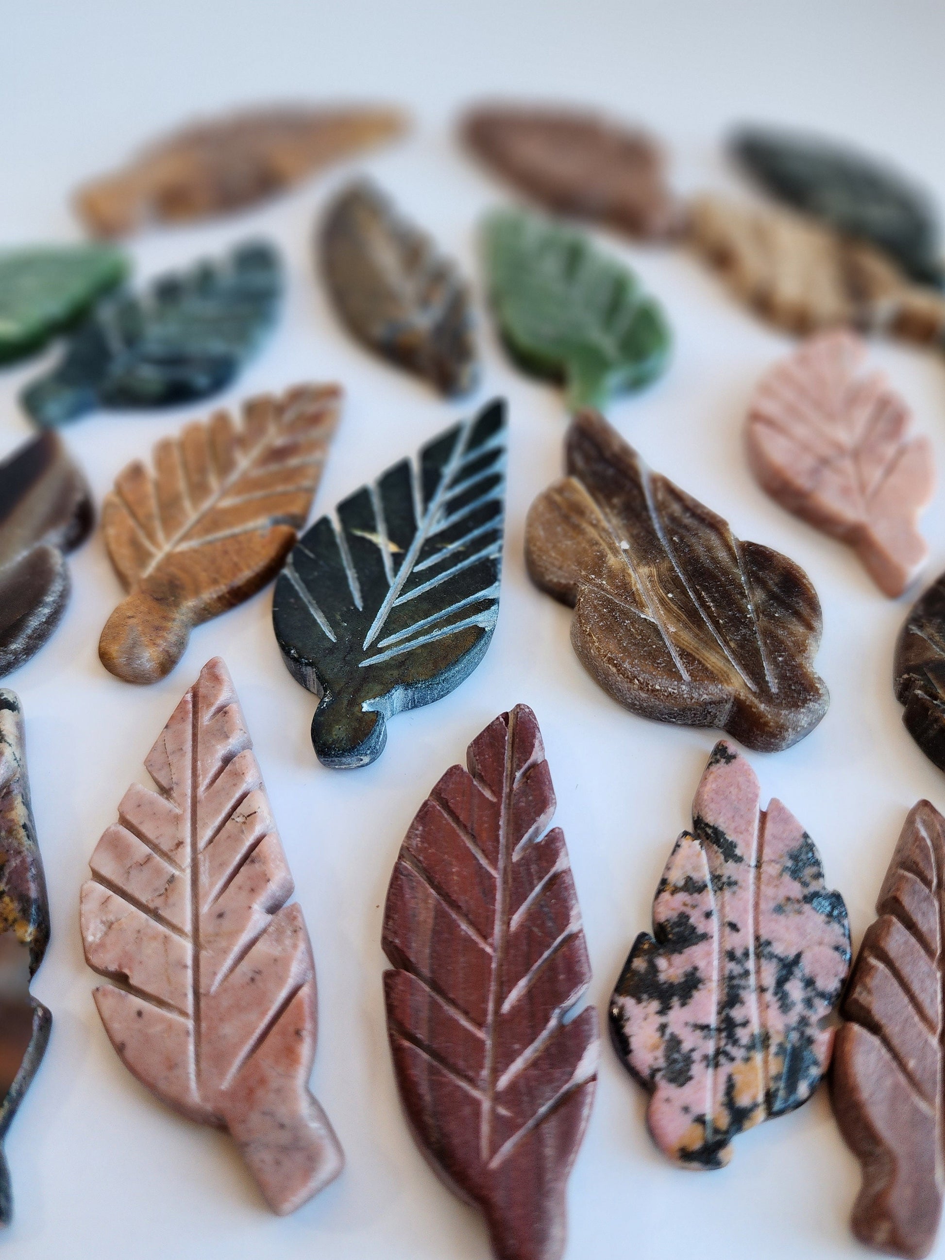 Hand Carved Leaf Mystery Pick! One crystal autumn leaf chosen intuitively just for you! Hand Carved Decor for Fall | Variety or Stones