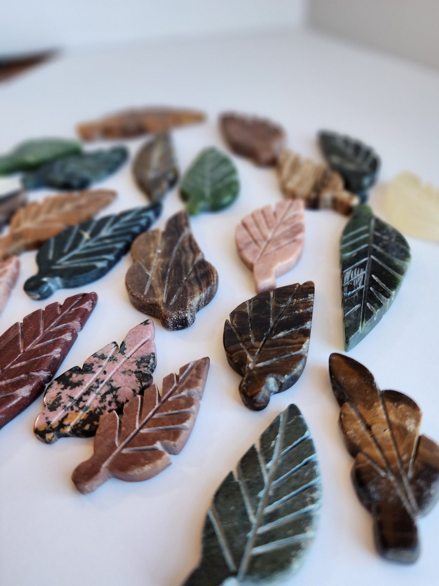 Hand Carved Leaf Mystery Pick! One crystal autumn leaf chosen intuitively just for you! Hand Carved Decor for Fall | Variety or Stones