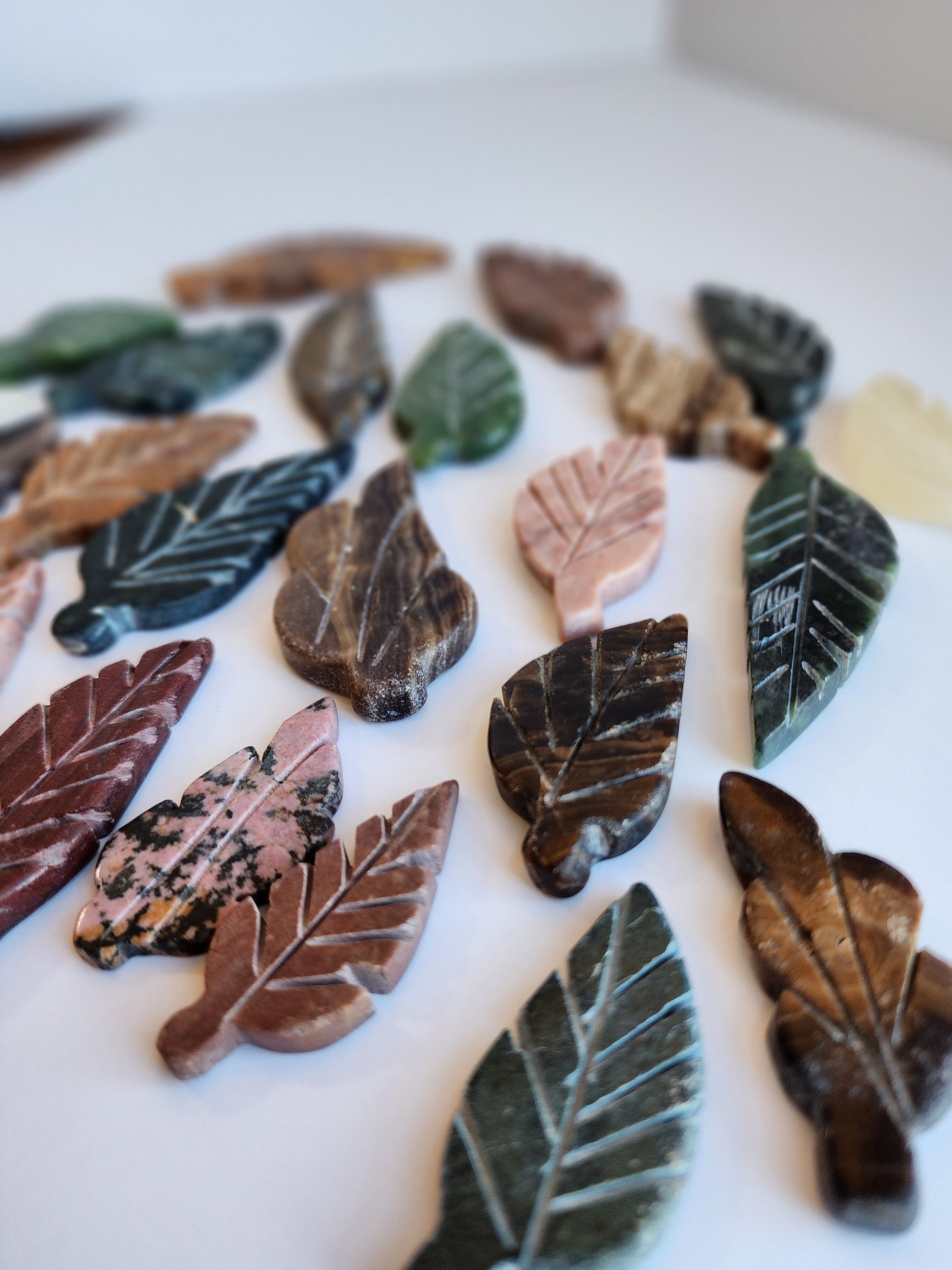 Hand Carved Leaf Mystery Pick! One crystal autumn leaf chosen intuitively just for you! Hand Carved Decor for Fall | Variety or Stones