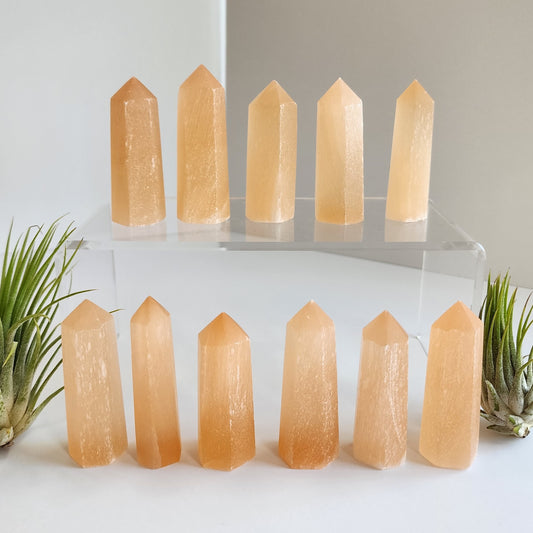 Peach Selenite Points. 2.5 inches tall Selenite Point with Peach coloring. Crystal Charging!