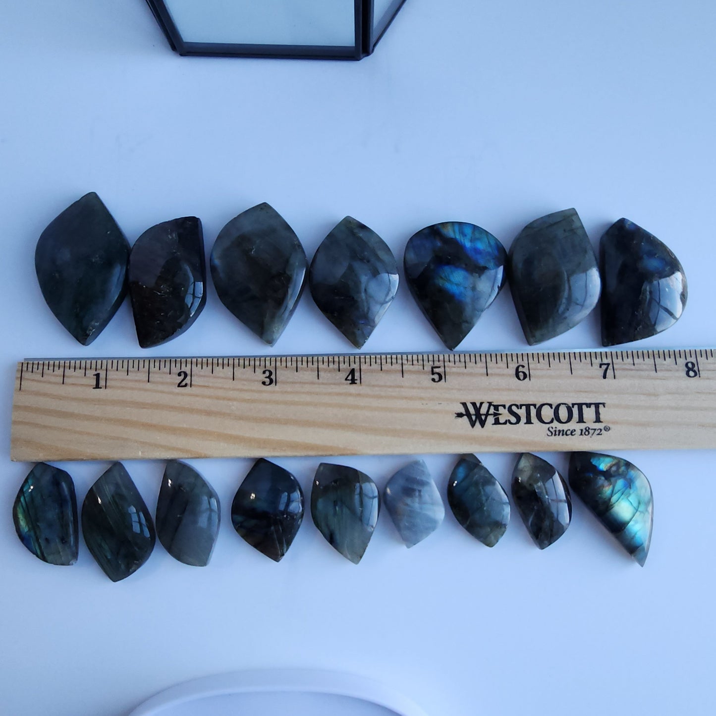 Labradorite Leaf Carvings. Smaller with good flash or larger medium flash. Intuitively Chosen!