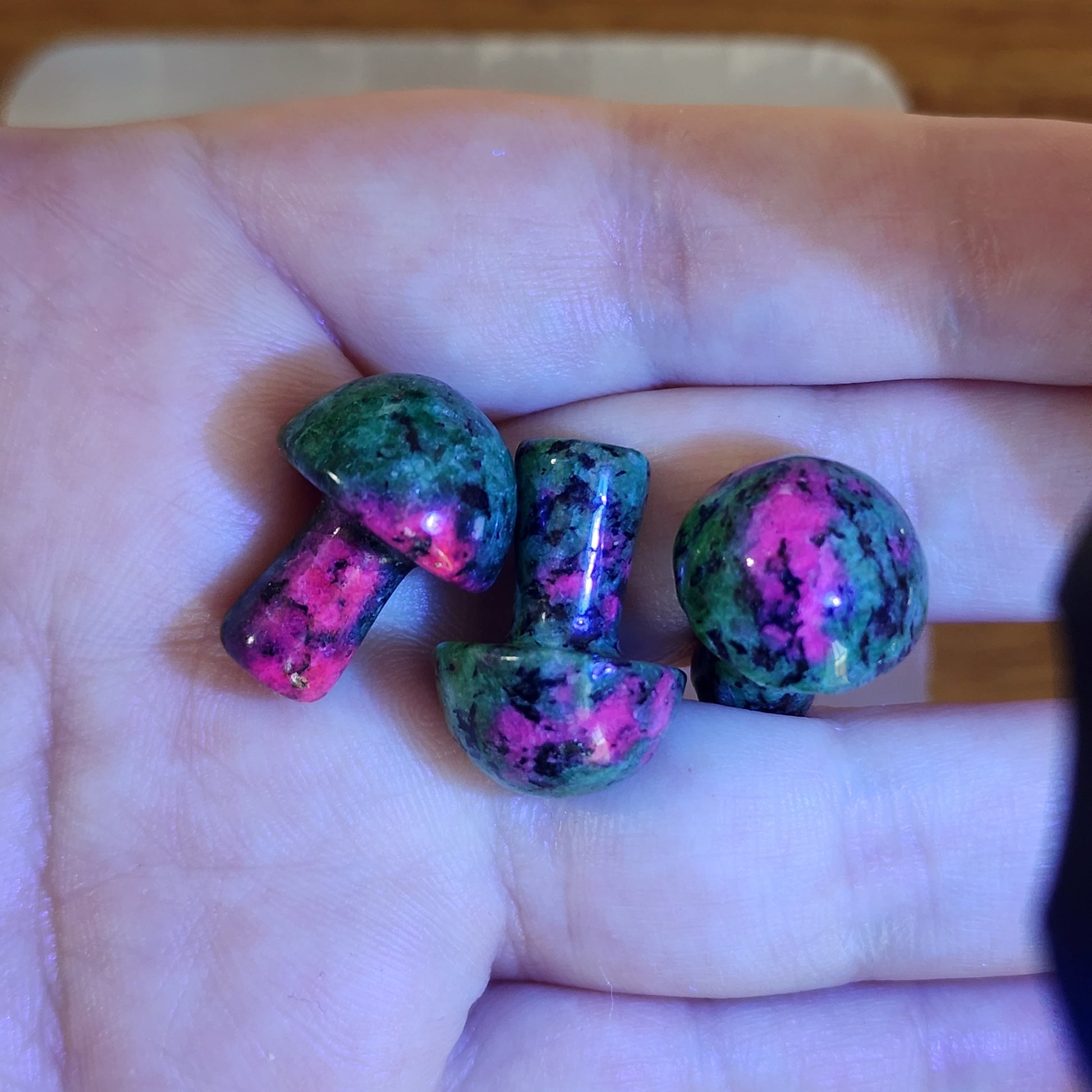Ruby in Zoisite Mini Mushroom | Mini Mushy | UV Reactive | Dye Enhanced Quartzite
