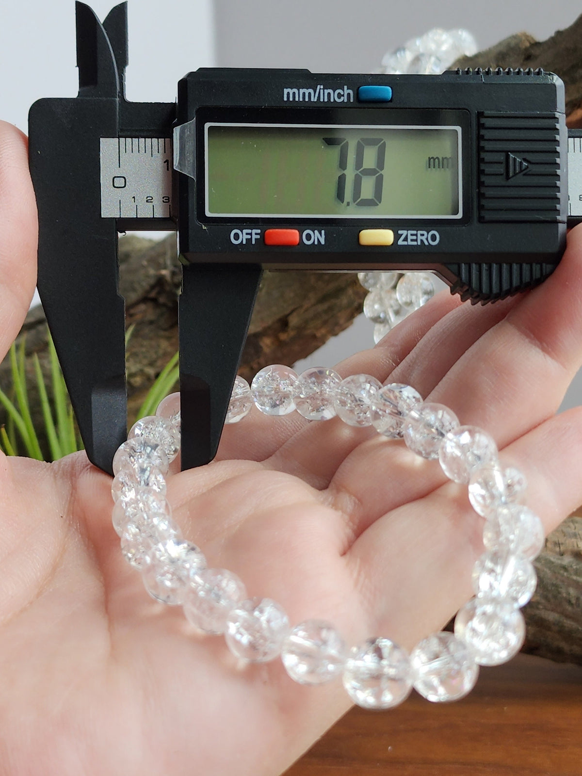 Clear Crackle Quartz Bracelet: Around 8MM Crystal Bead Bracelet with Rainbows & Sparkle