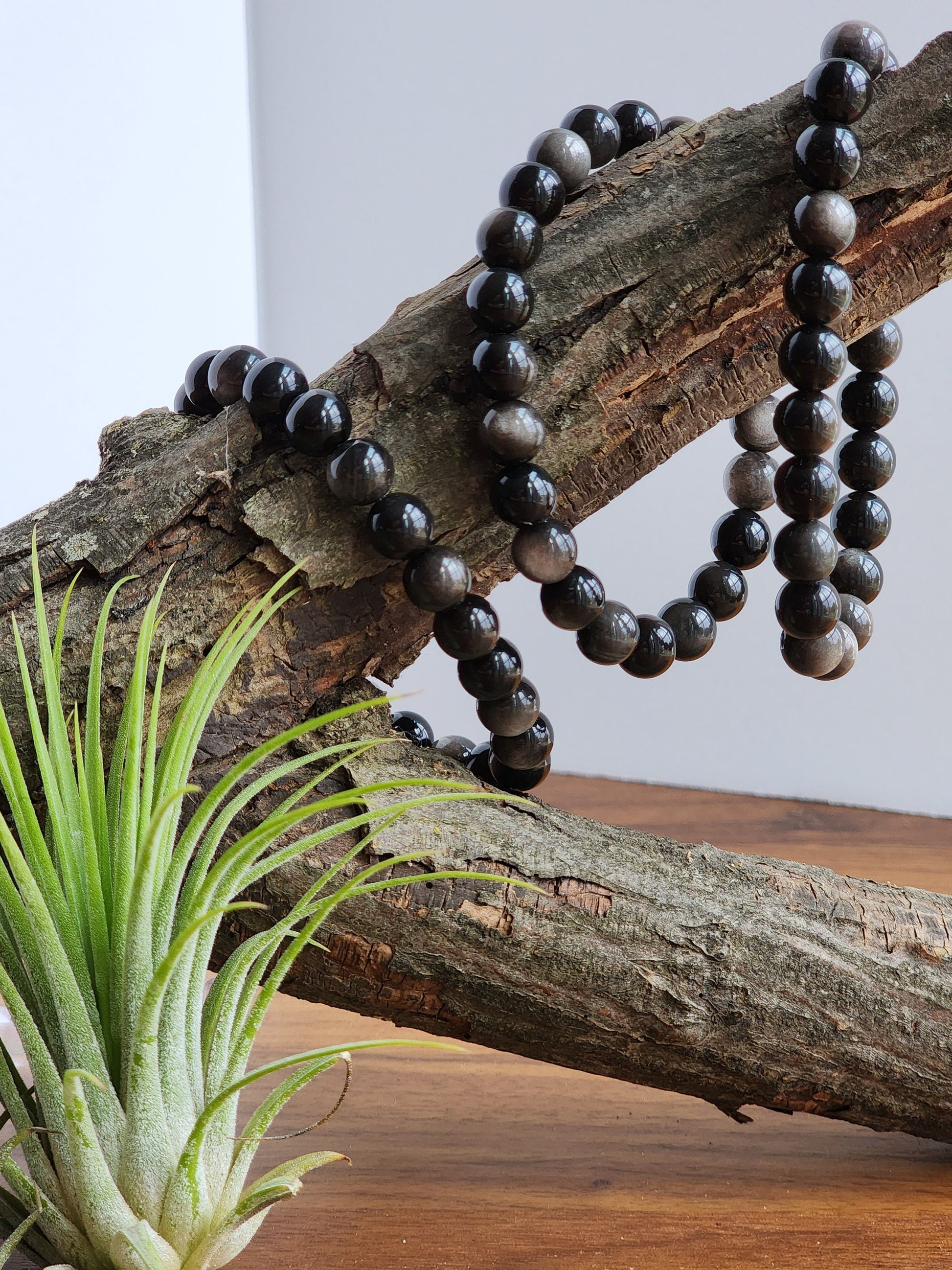 Silver Sheen Obsidian Bracelet | Black Obsidian | Stretchy with Silver Flash 8MM Beads | Intuitively Chosen