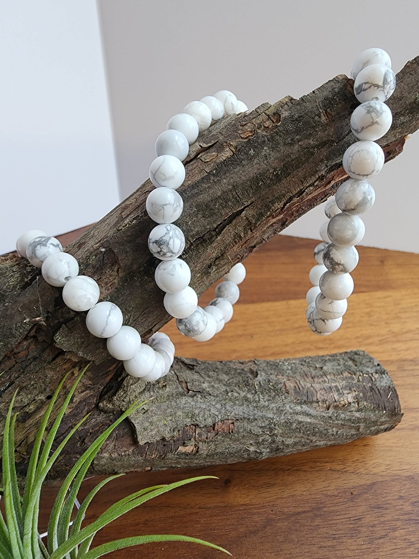 Howlite Bracelet | White with Gray Marbling | Stretchy with 8MM Beads | Intuitively Chosen