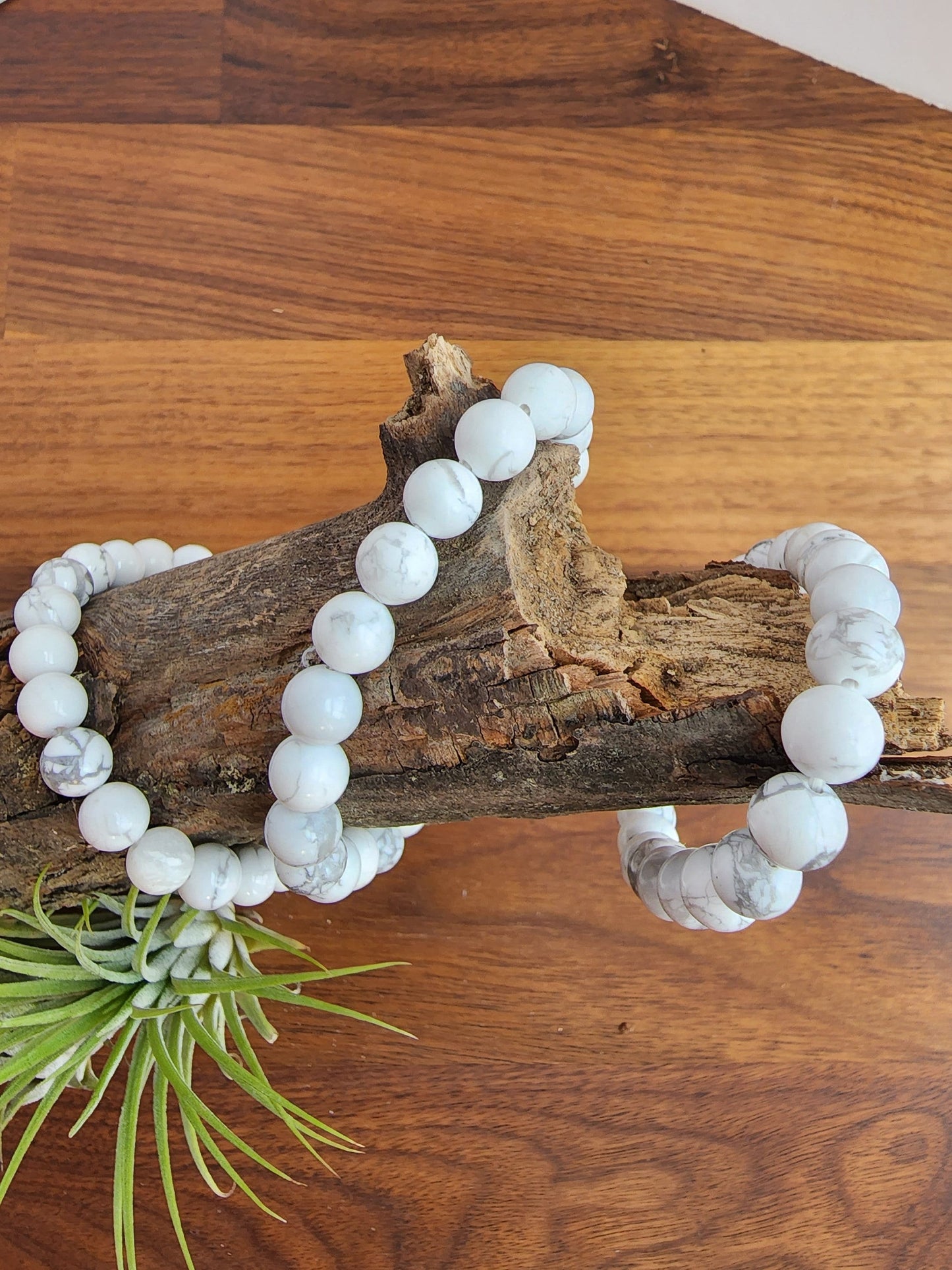 Howlite Bracelet | White with Gray Marbling | Stretchy with 8MM Beads | Intuitively Chosen